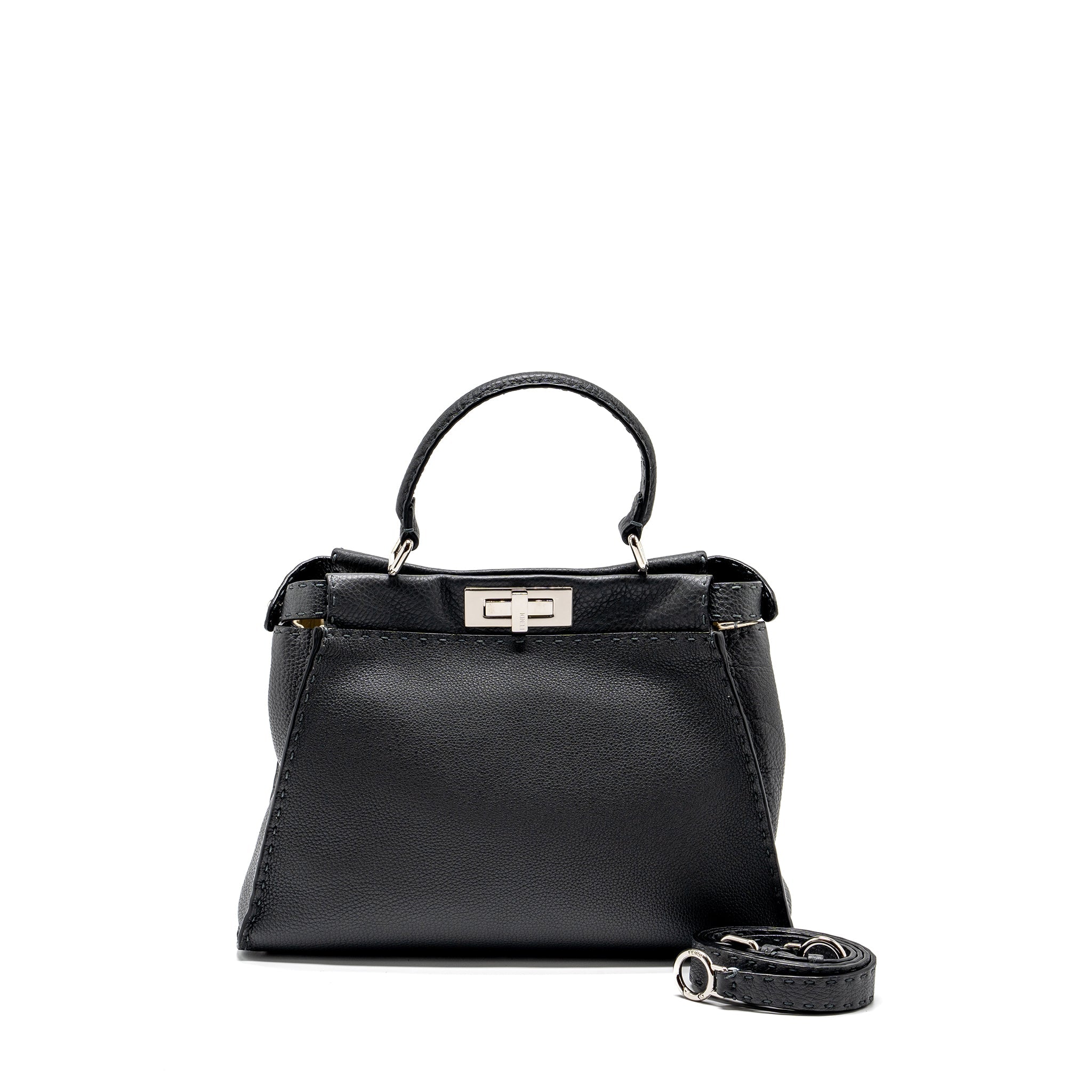 FENDI MEDIUM PEEKABOO BAG SELLERIA LEATHER BLACK SHW