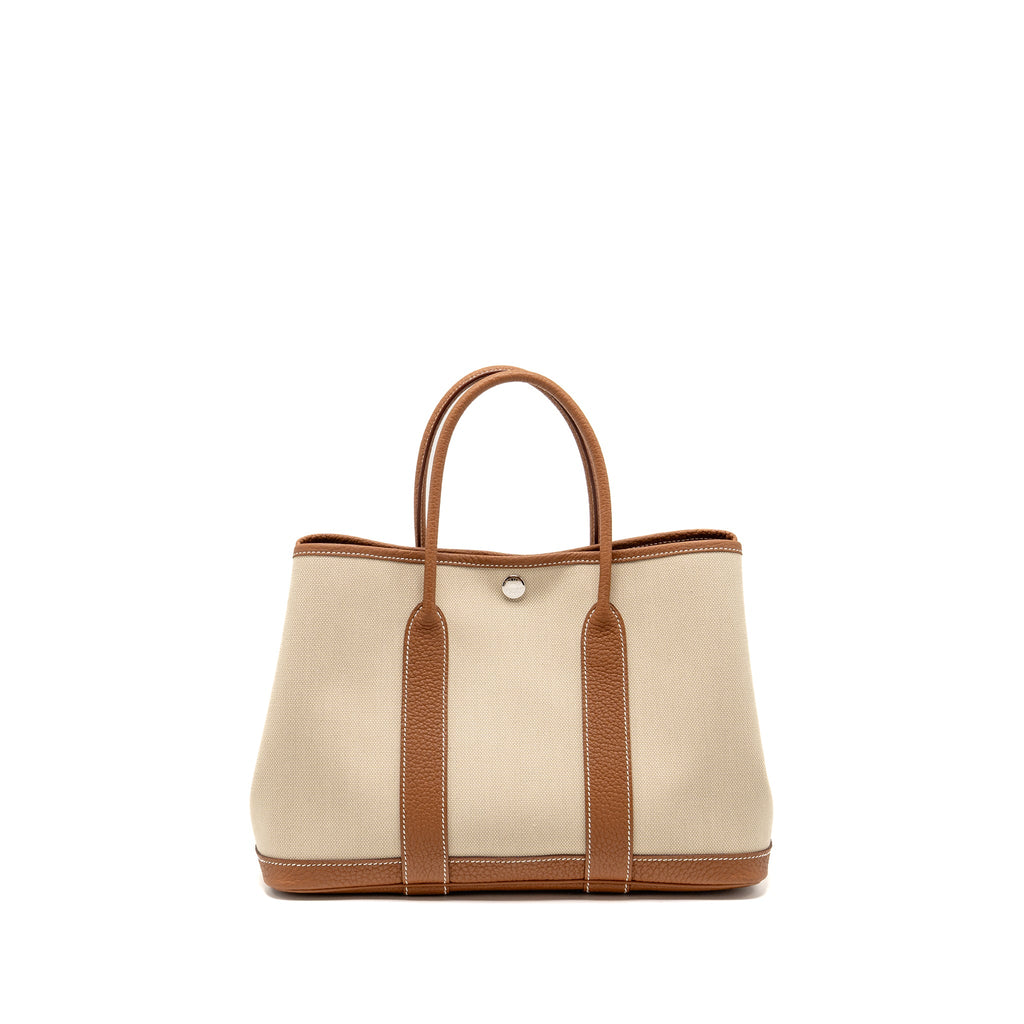 HERMES GARDEN PARTY 30 TOILE MILITARIES CANVAS / NEGONDA BETON / GOLD SHW