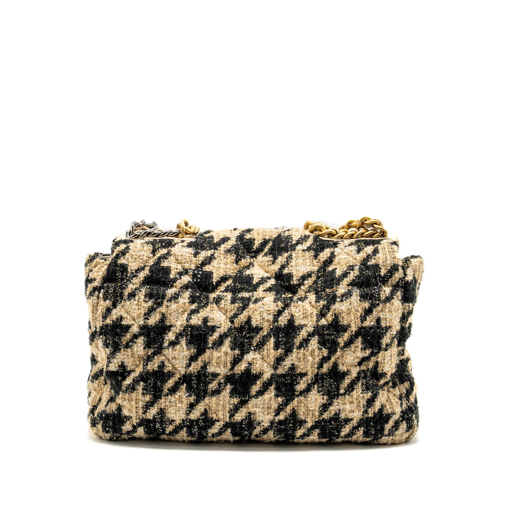 CHANEL MAXI 19 BAG TWEED BEIGE/BLACK MULTICOLOUR HARDWARE