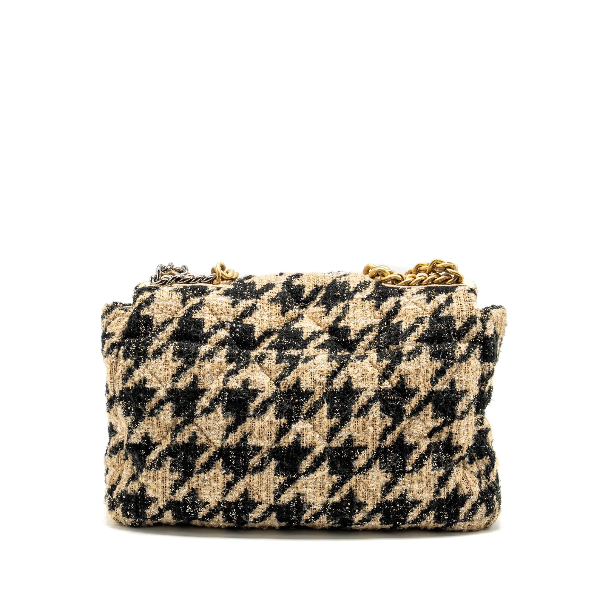 CHANEL MAXI 19 BAG TWEED BEIGE/BLACK MULTICOLOUR HARDWARE