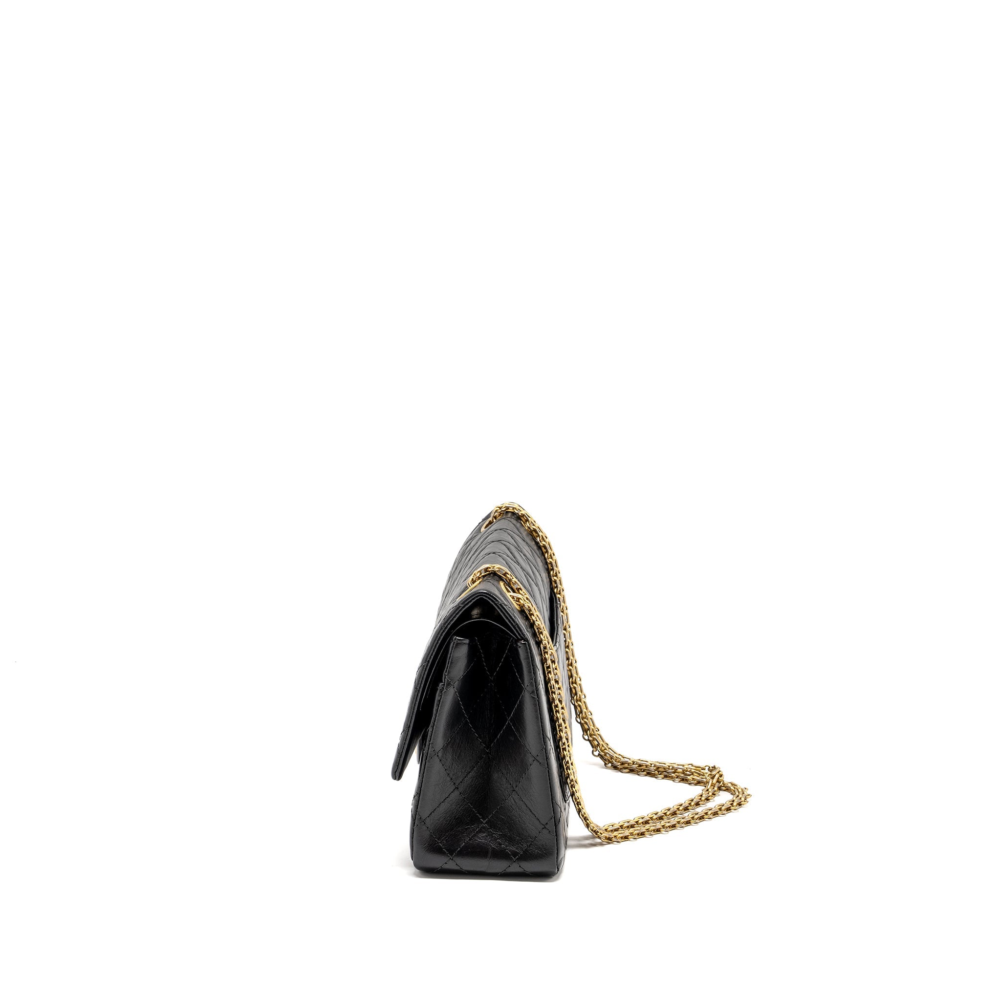 CHANEL LARGE 2.55 226 REISSUE DOUBLE FLAP BAG AGED CALFSKIN BLACK GHW