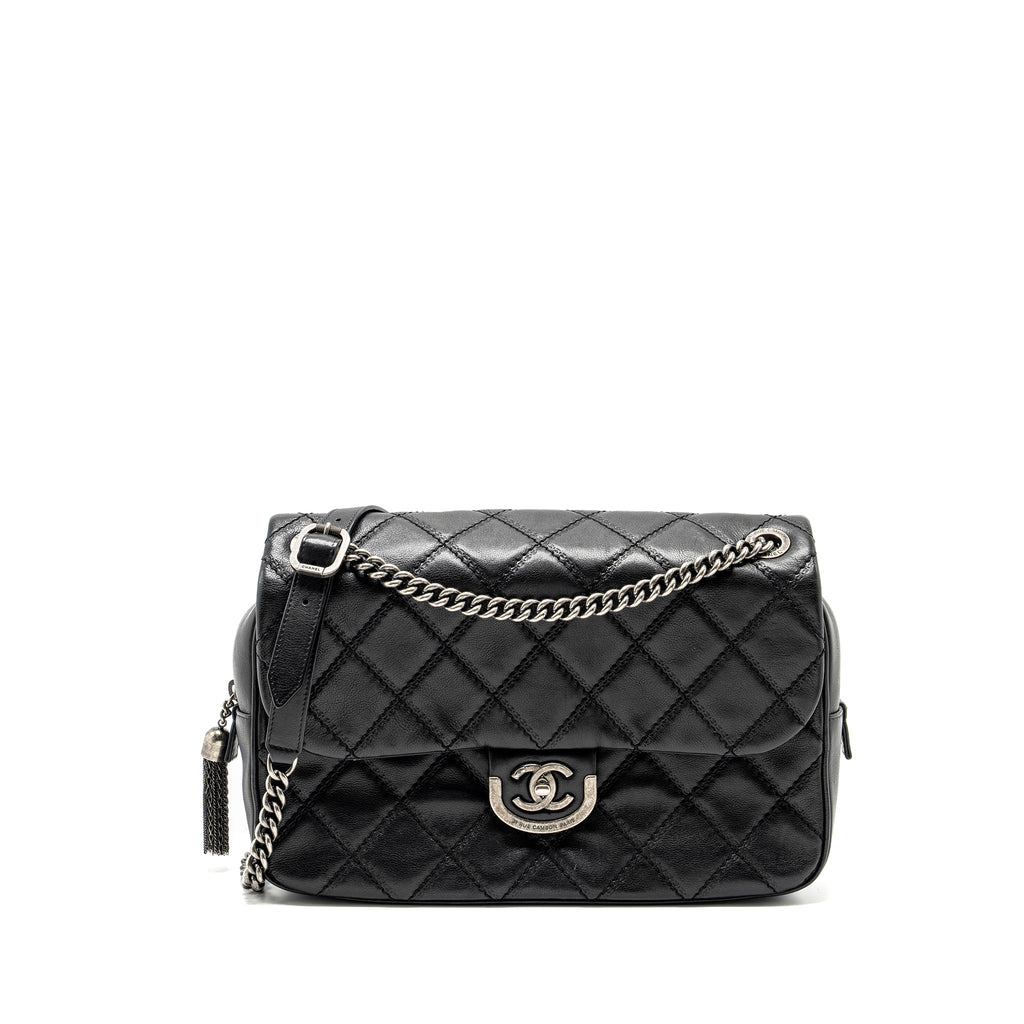 CHANEL PARIS-EDINBURGH COCO SPORRAN FLAP BAG CALFSKIN BLACK RUTHENIUM HARDWARE