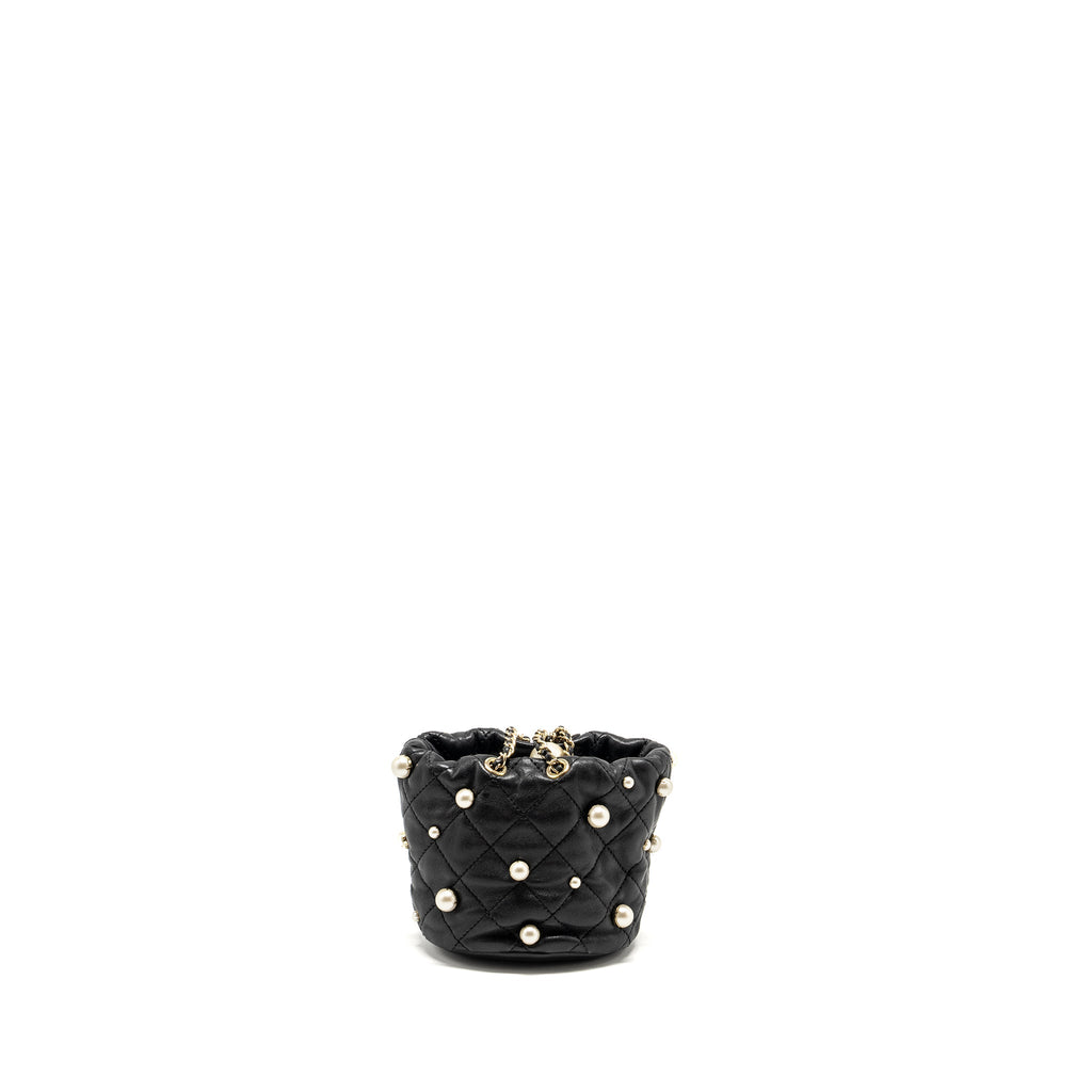CHANEL 21S QUILTED MINI ABOUT PEARLS BUCKET BAG LAMBSKIN BLACK LGHW