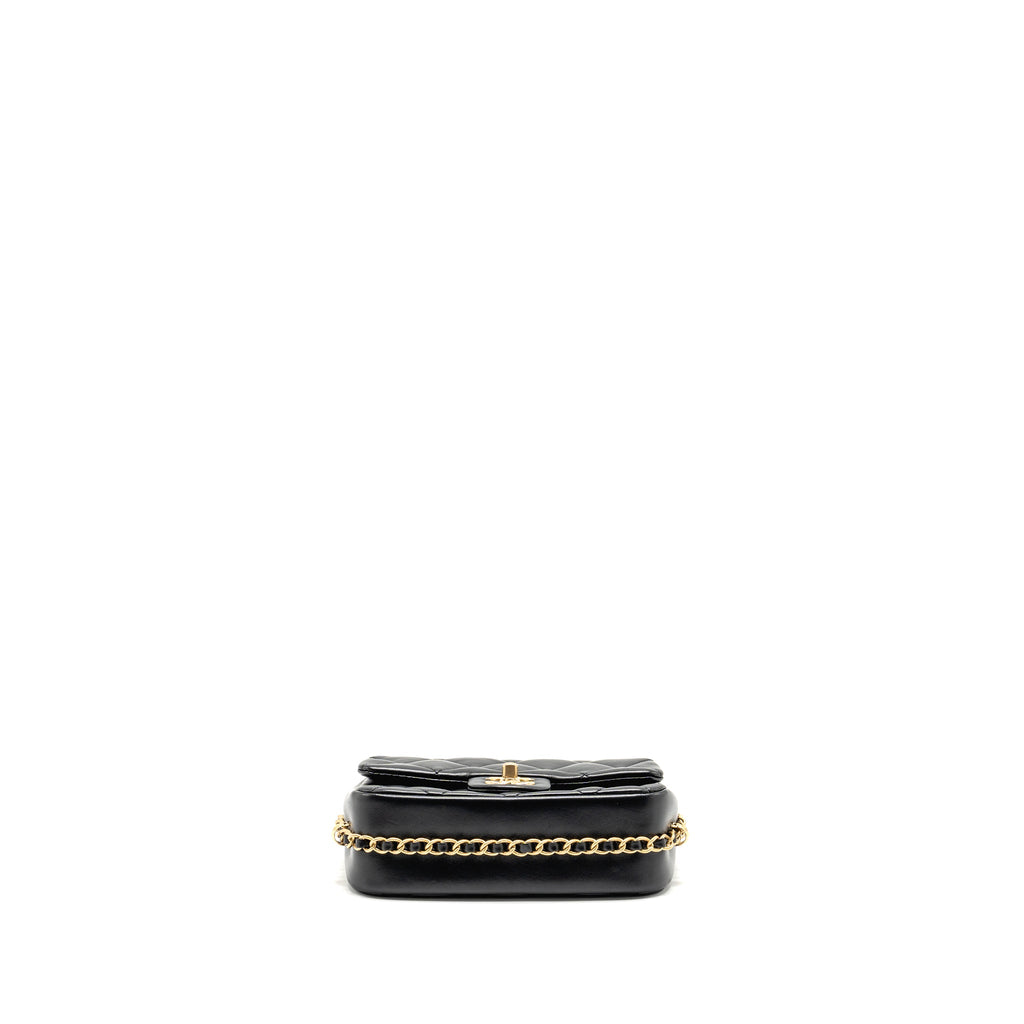 CHANEL 23B MINI FLAP BAG DETAIL CHAIN LAMBSKIN BLACK GHW(MICROCHIP)