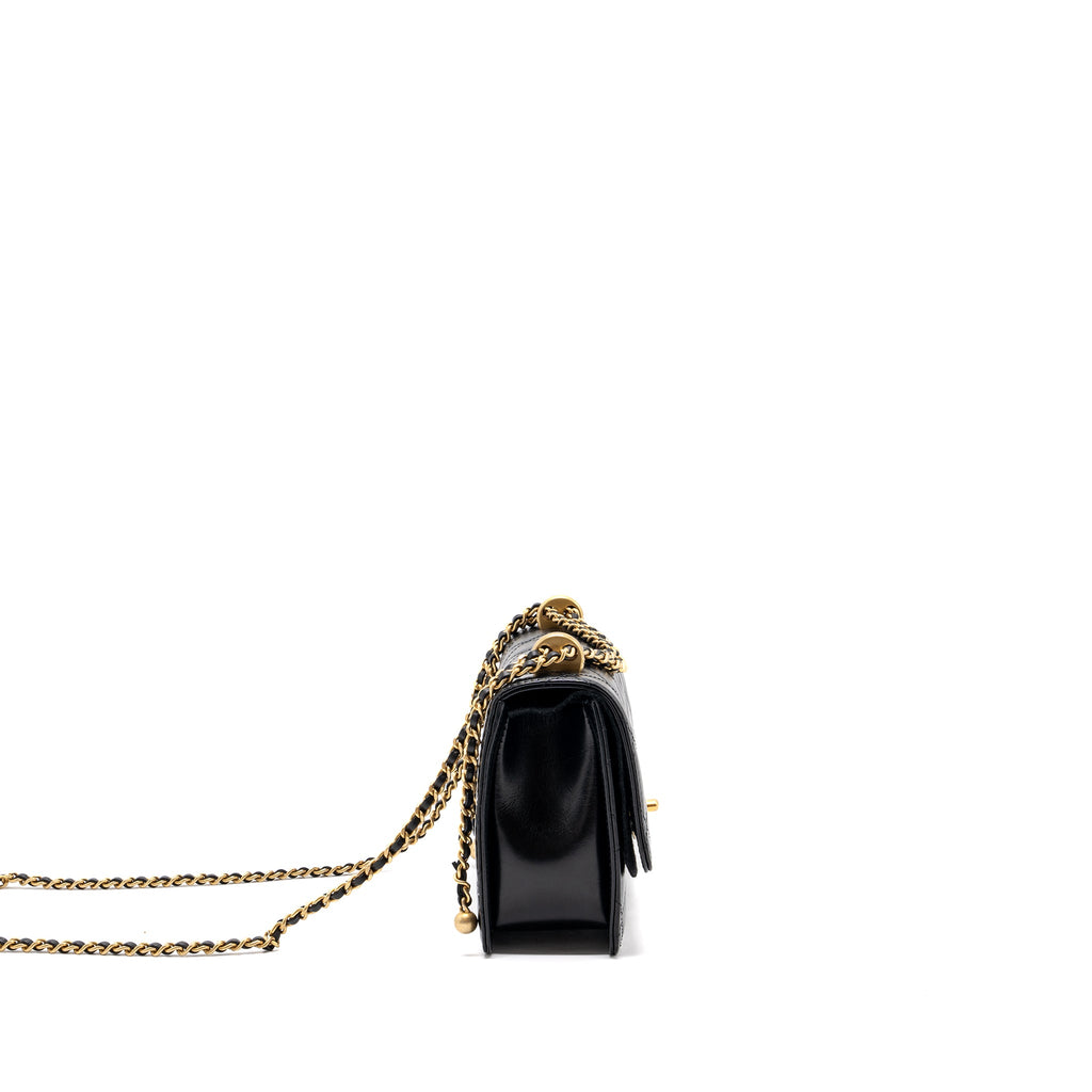 CHANEL 24C GOLD CRUSH FLAP BAG CALFSKIN BLACK GHW (MICROCHIP)