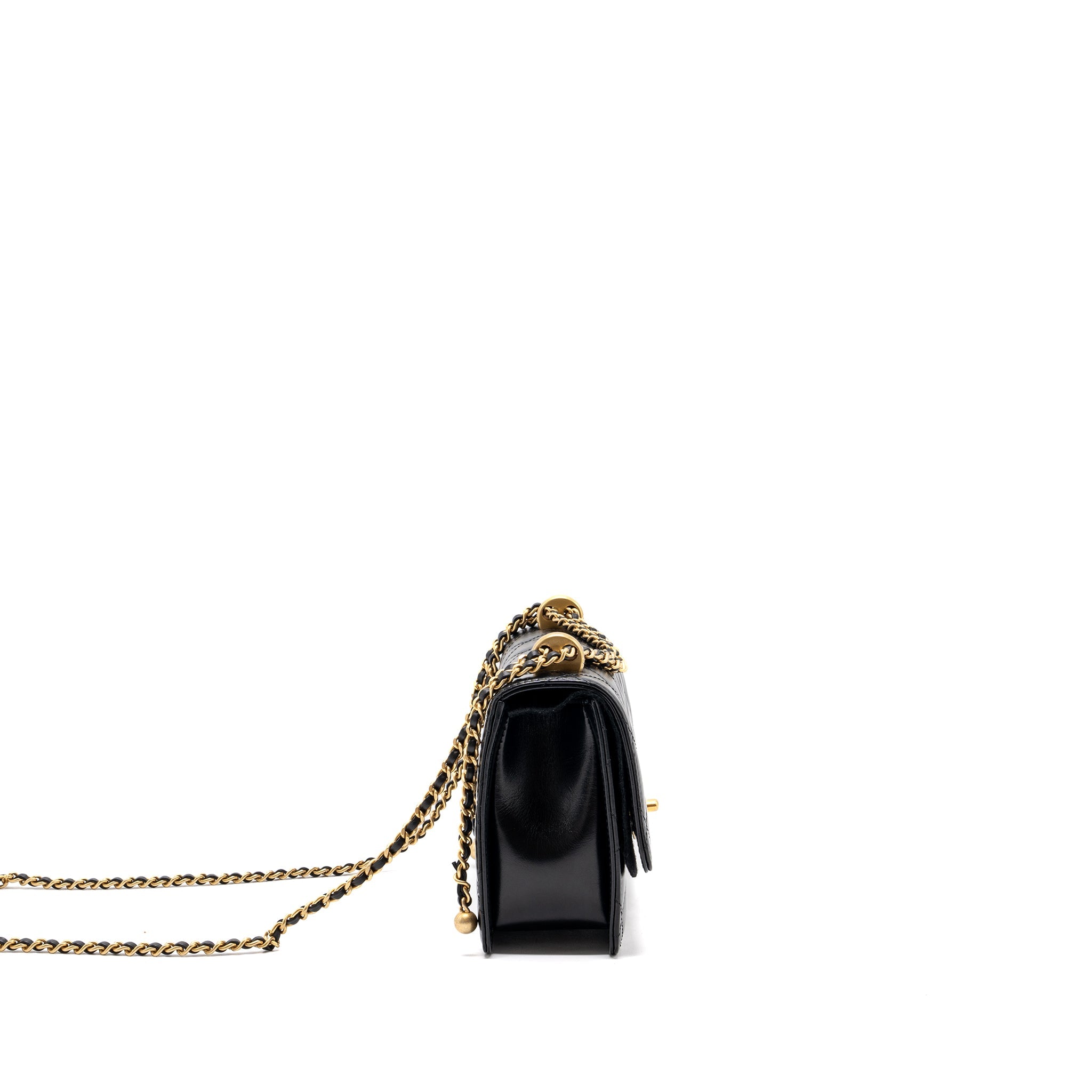 CHANEL 24C GOLD CRUSH FLAP BAG CALFSKIN BLACK GHW (MICROCHIP)