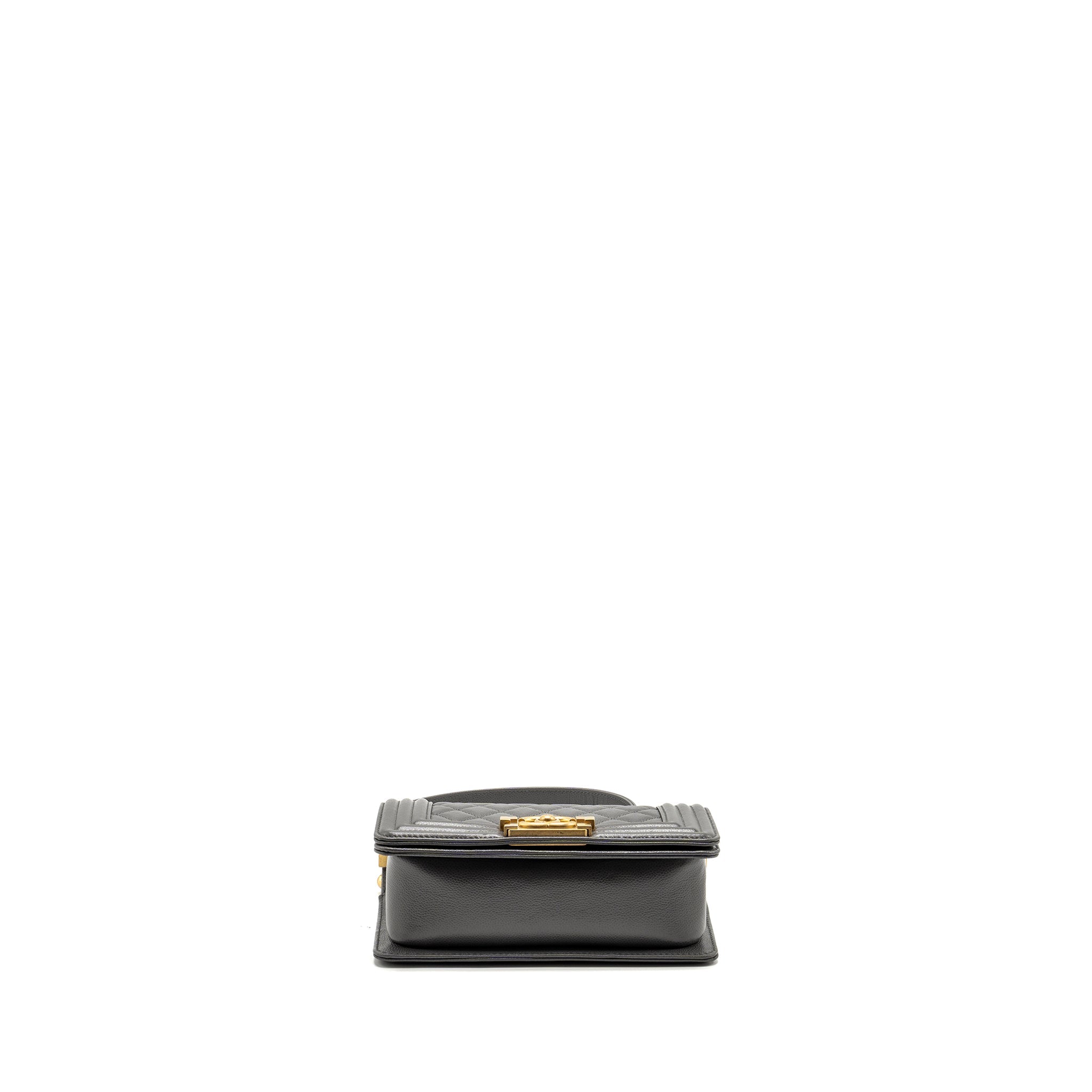 CHANEL SMALL BOY BAG CAVIAR DARK GREY GHW (MICROCHIP)