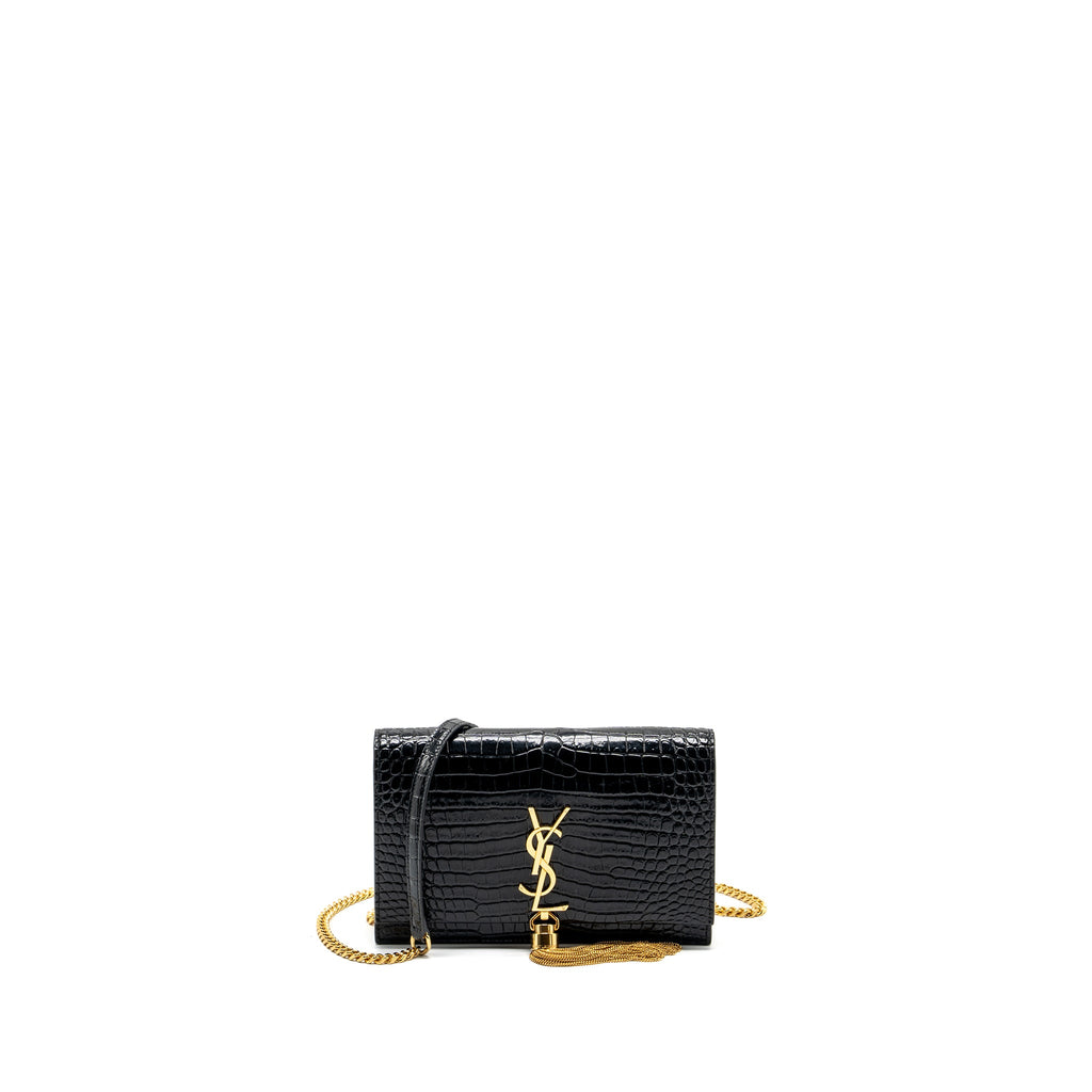 SAINT LAURENT/YSL KATE TASSEL CROC-EMBOSSED CALFSKIN BLACK GHW