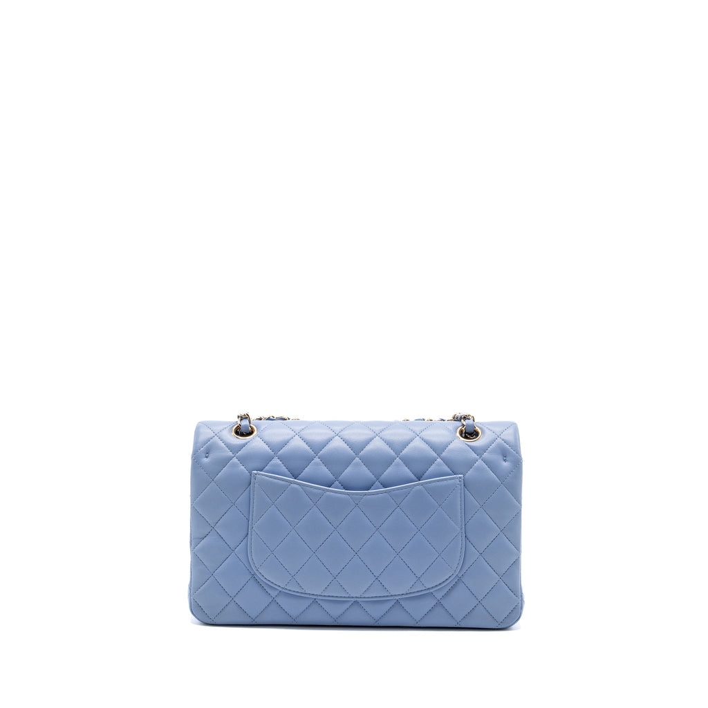 CHANEL MEDIUM CLASSIC DOUBLE FLAP BAG LAMBSKIN LIGHT BLUE LGHW