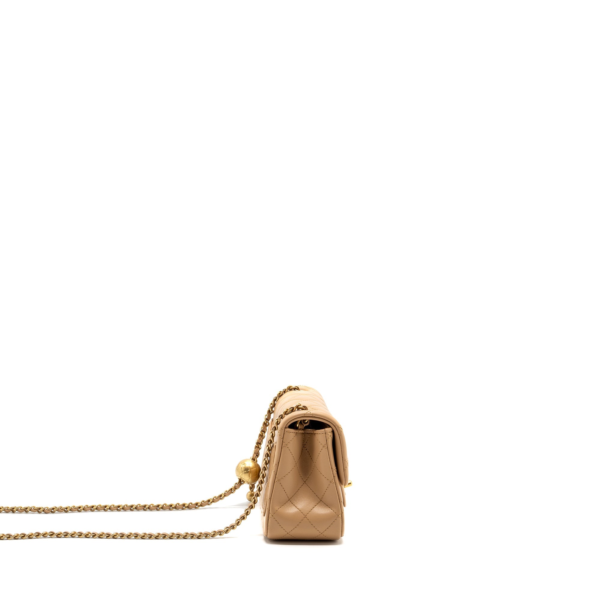 CHANEL 23K PEARL CRUSH MINI SQUARE FLAP BAG LAMBSKIN BEIGE GHW (MICROCHIP)