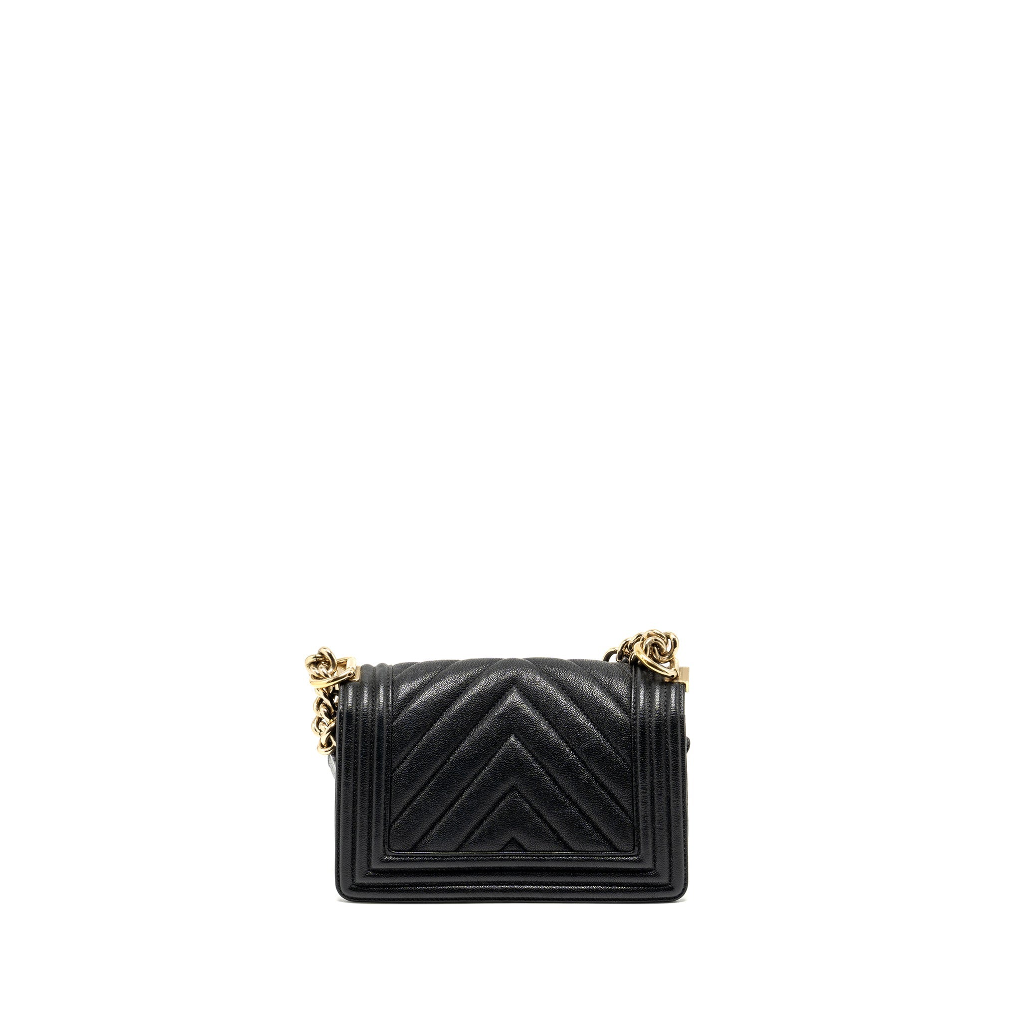 CHANEL SMALL BOY BAG CHEVRON CAVIAR BLACK LGHW