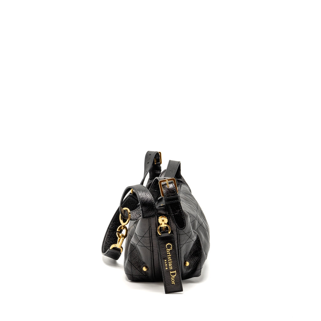 DIOR SMALL D-JOURNEY BAG CRINKLED CALFSKIN BLACK GHW