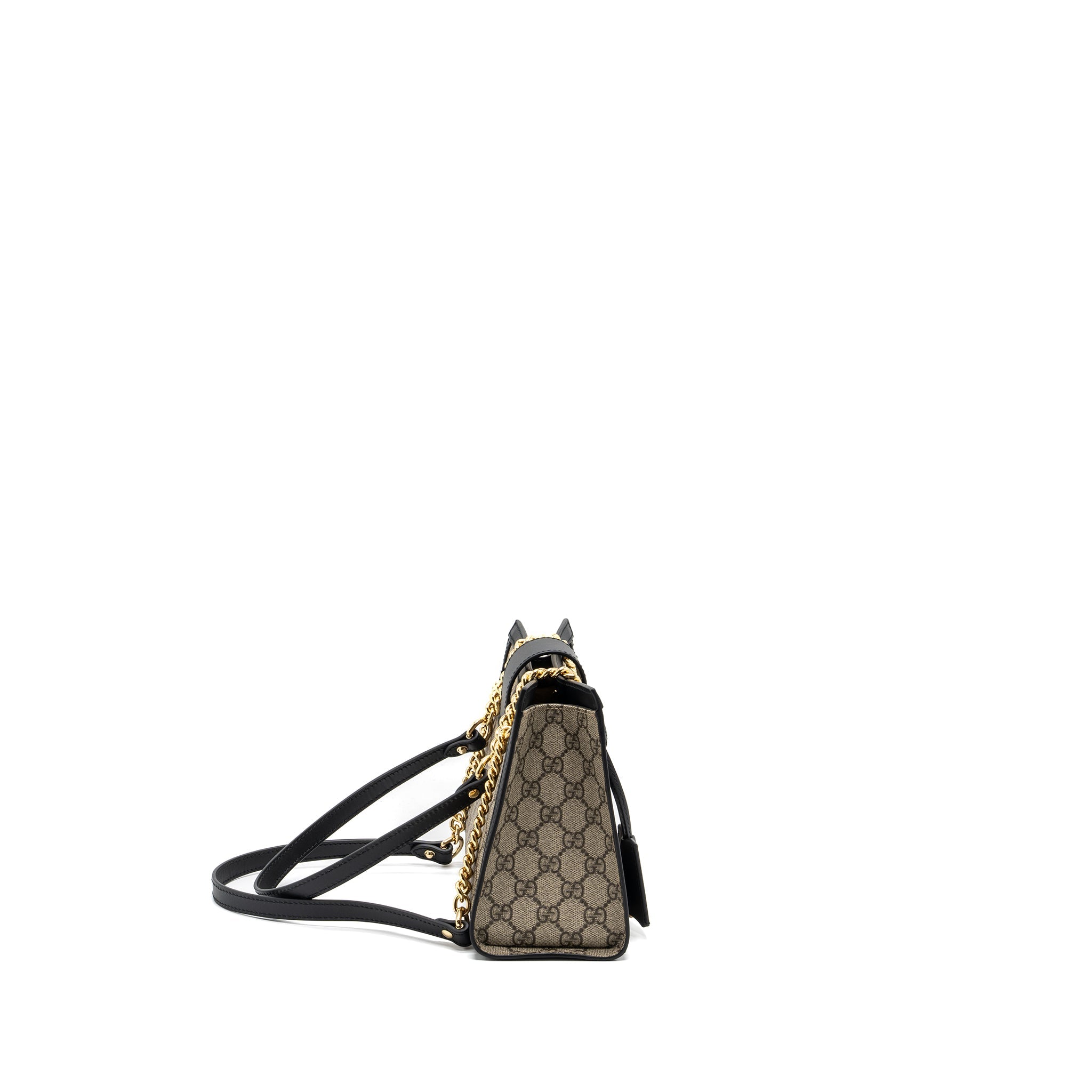 GUCCI SMALL GG PADLOCK SHOULDER BAG GG SUPREME CANVAS BLACK GHW