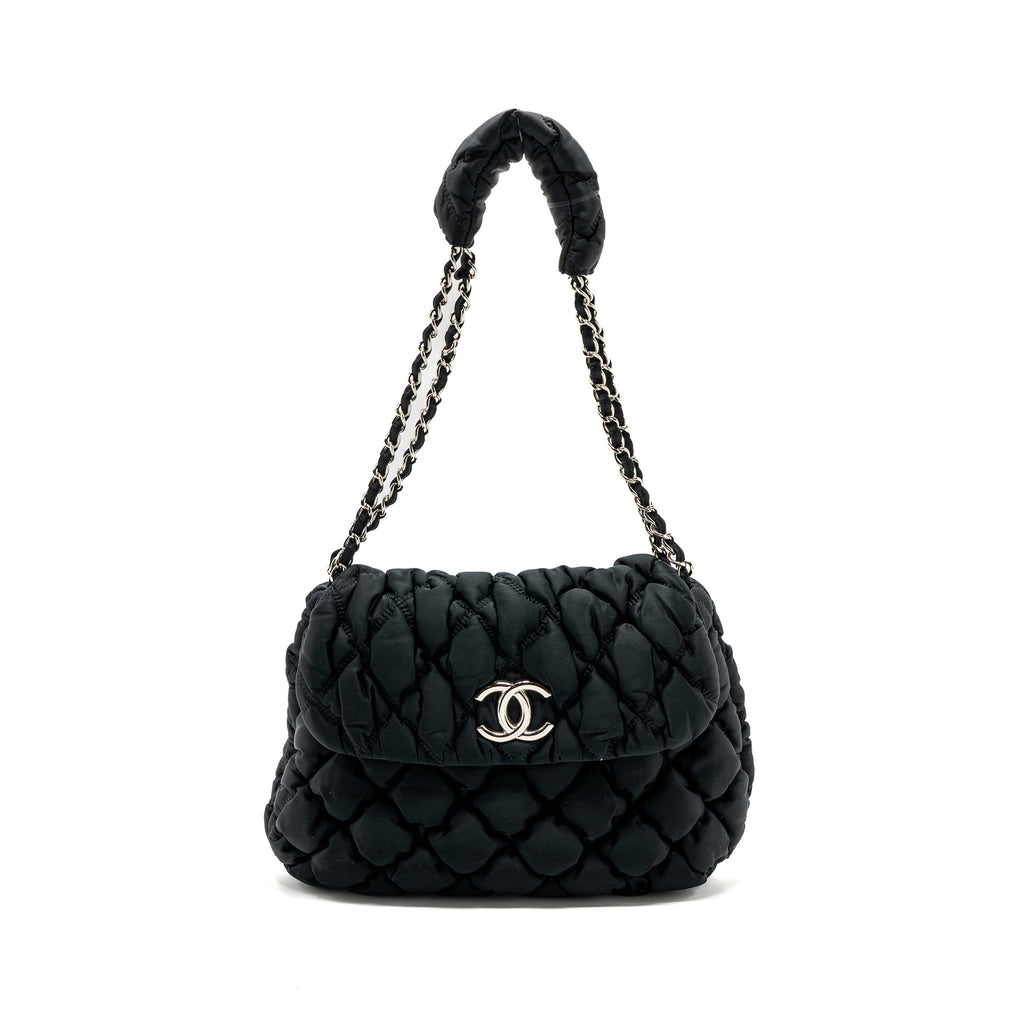 CHANEL QUILTED FLAP SHOULDER BAG NYLON BLACK SHW