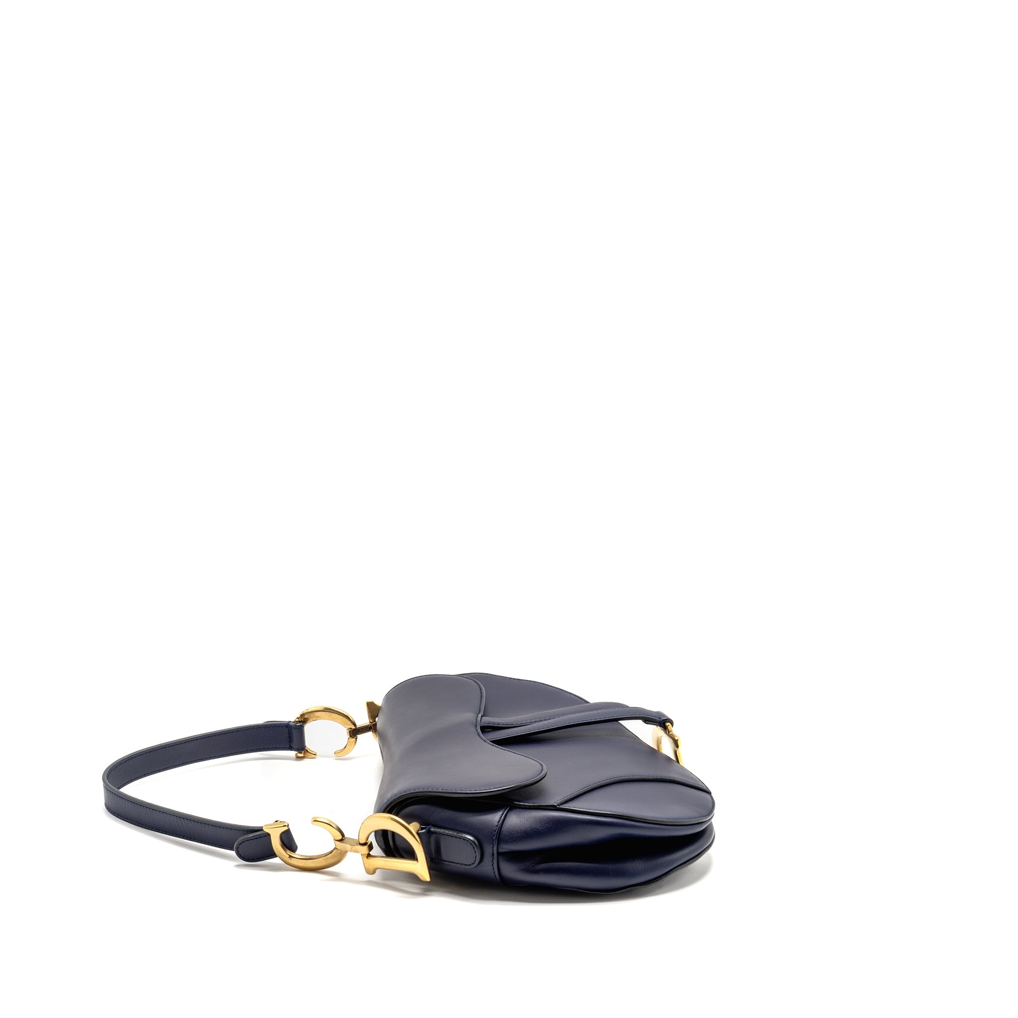 DIOR MEDIUM SADDLE BAG CALFSKIN NAVY GHW WITH BLACK OBLIQUE STRAP