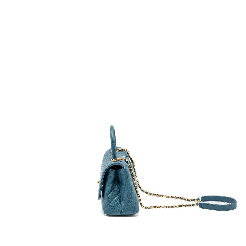 CHANEL SMALL COCO HANDLE CHEVRON CAVIAR GREEN BRUSHED GHW