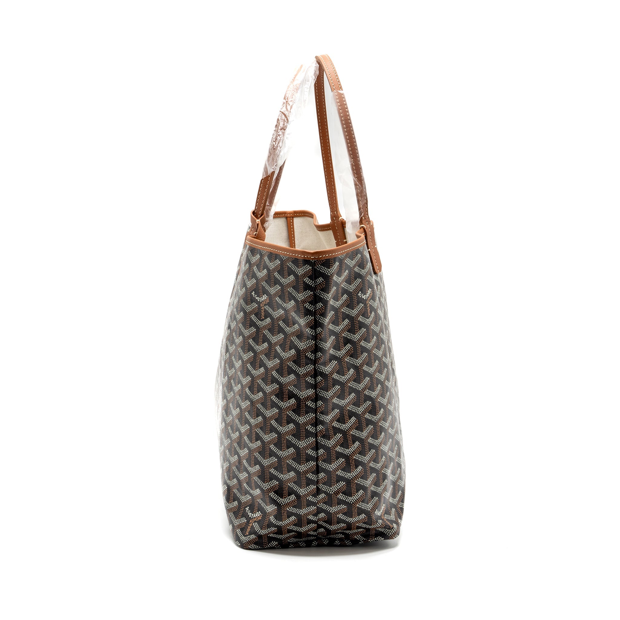 GOYARD SAINT LOUIS PM TOTE BAG GOYARDLINE CANVAS / CALFSKIN BROWN SHW