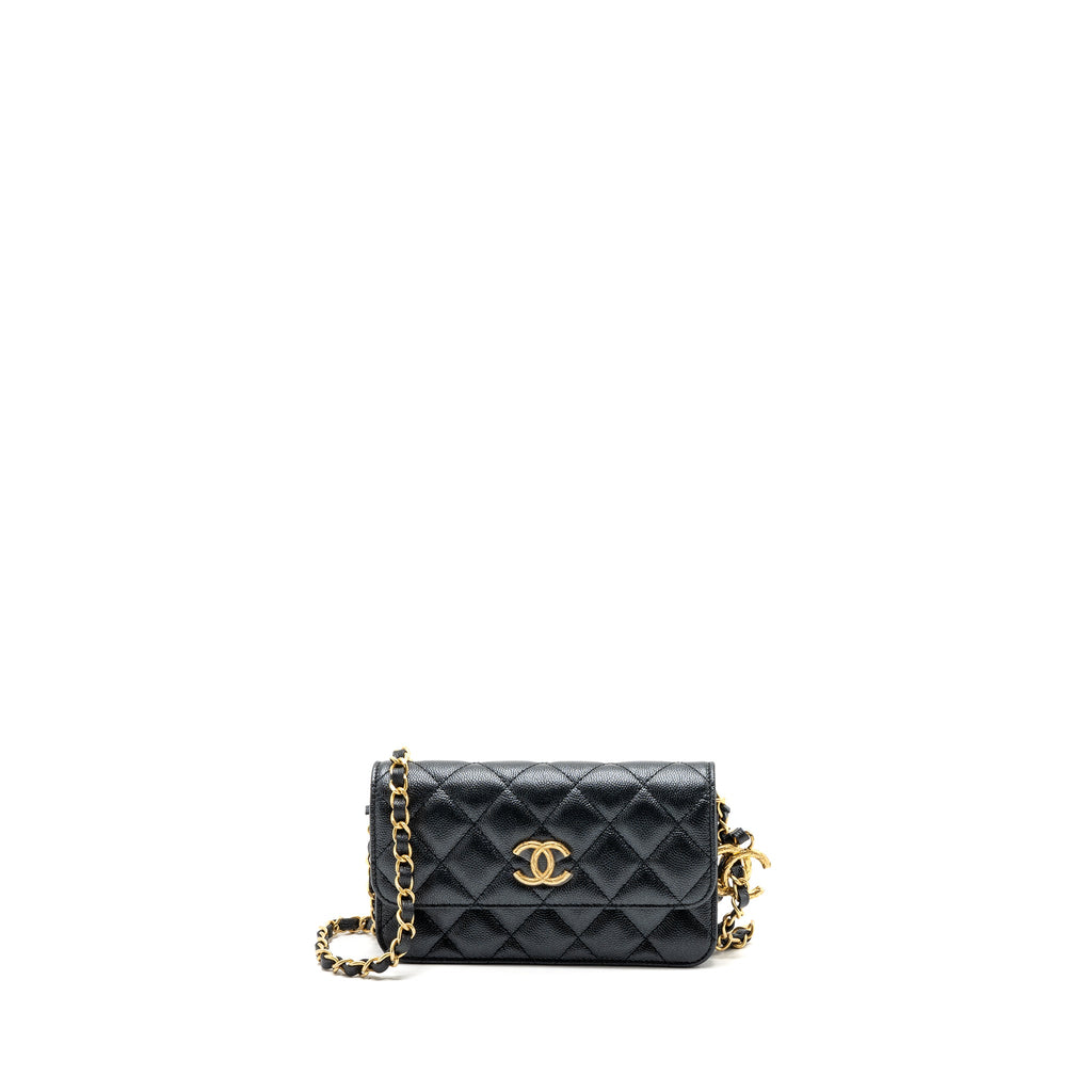 CHANEL MINI FLAP BAG WITH ADJUSTABLE CHAINS CAVIAR BLACK GHW(MICROCHIP)