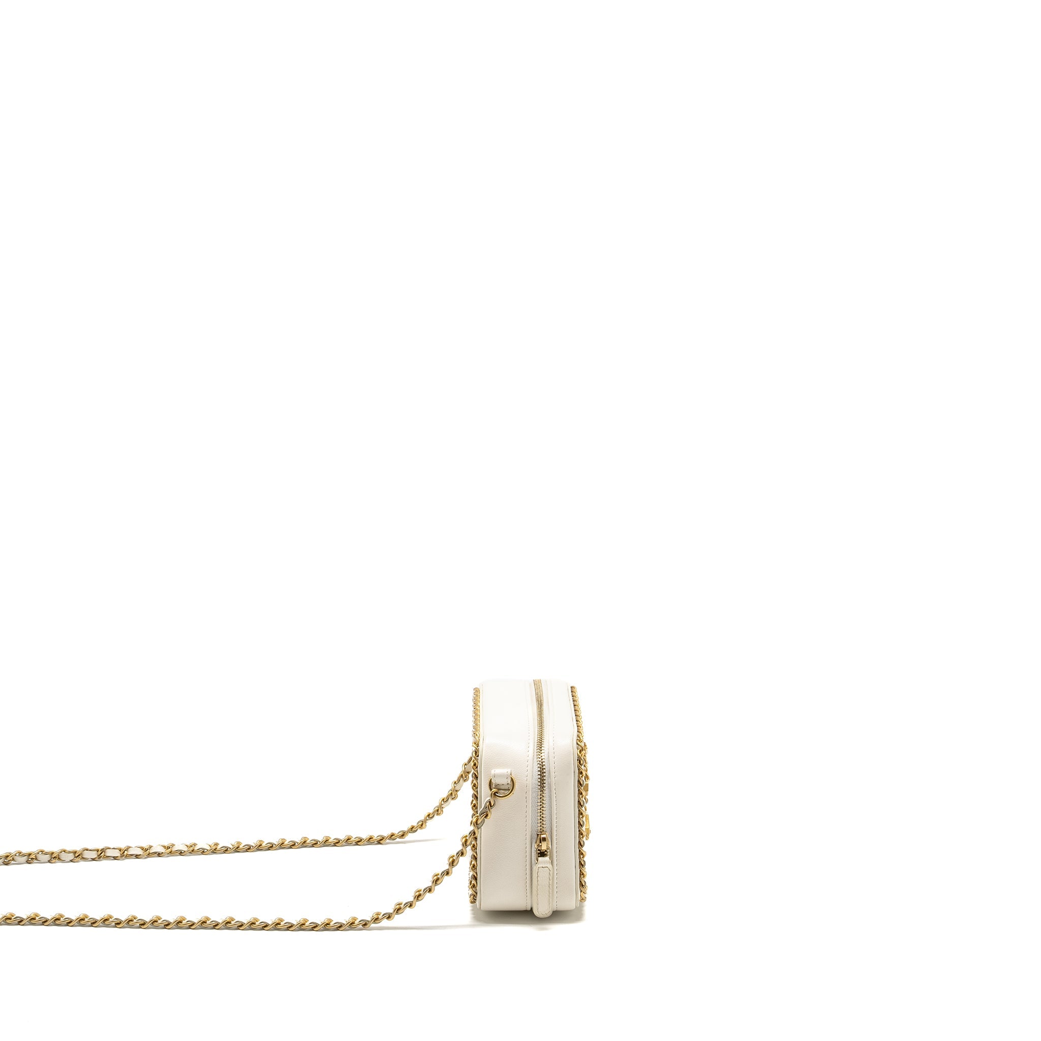 CHANEL MINI VANITY CLUTCH WITH CHAIN LAMBSKIN WHITE GHW