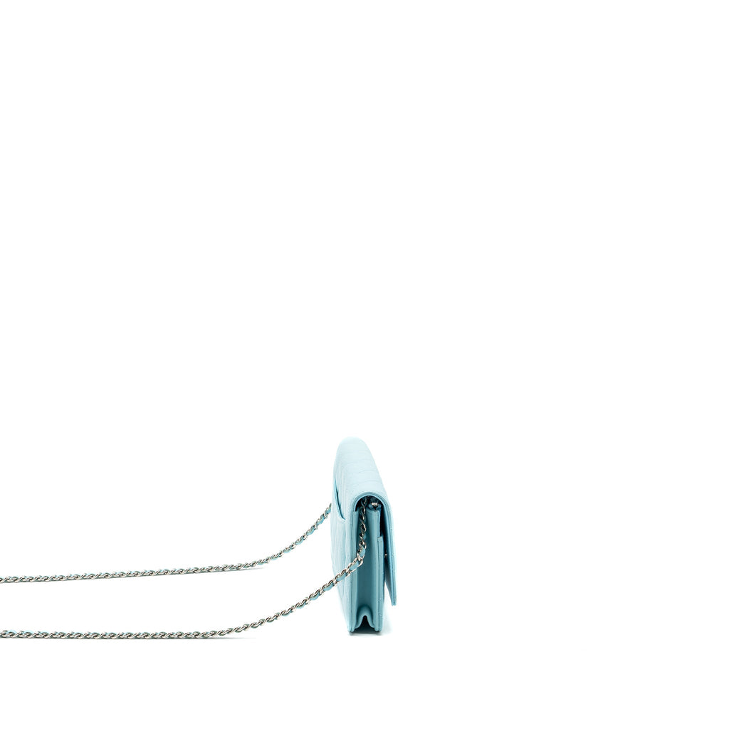 CHANEL CLASSIC WALLET ON CHAIN LAMBSKIN LIGHT BLUE SHW