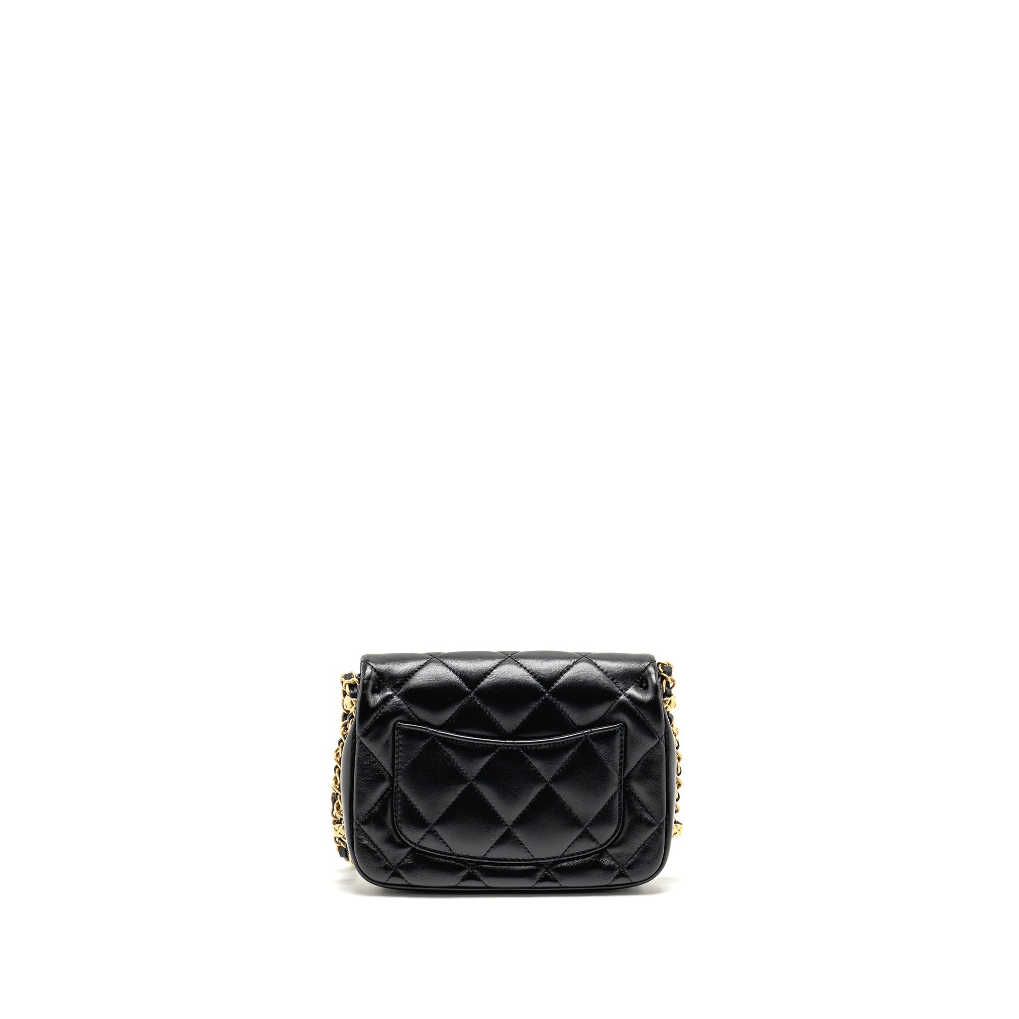 CHANEL 23B MINI FLAP BAG DETAIL CHAIN LAMBSKIN BLACK GHW(MICROCHIP)