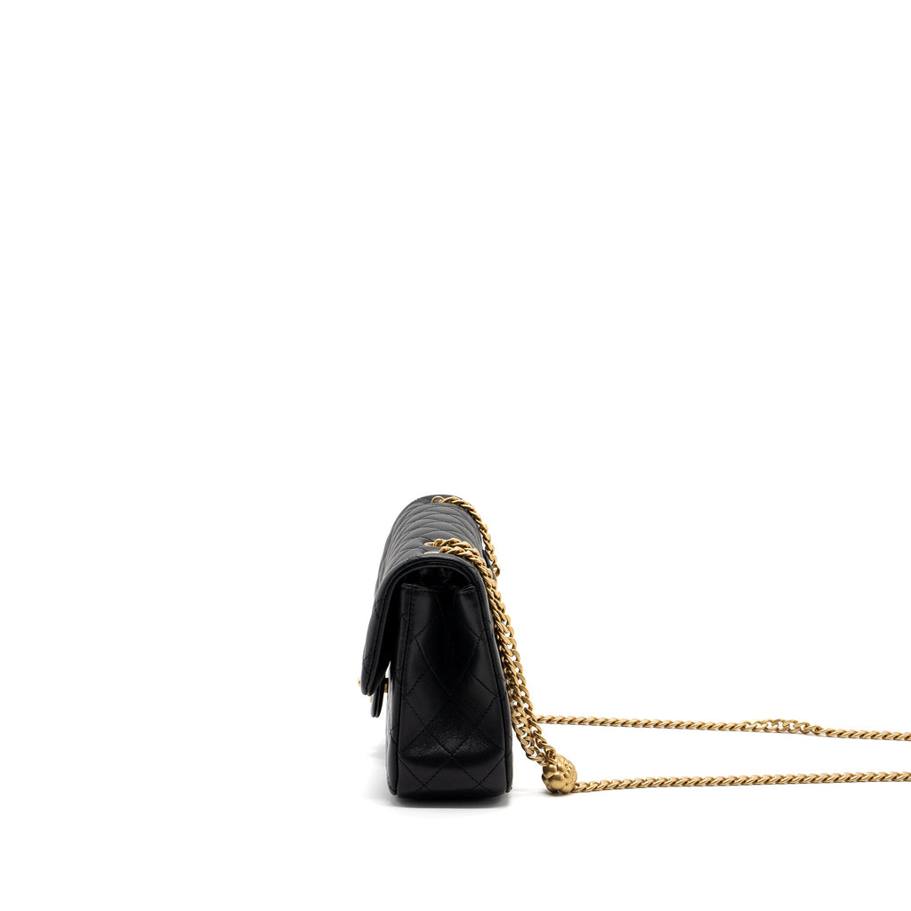 CHANEL 23S CAMELLIA CHAIN FLAP BAG LAMBSKIN BLACK GHW (MIRCOCHIP)