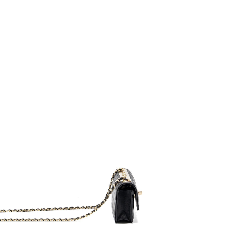 CHANEL MINI TRENDY CC WALLET ON CHAIN LAMBSKIN BLACK LGHW (MICROCHIP)