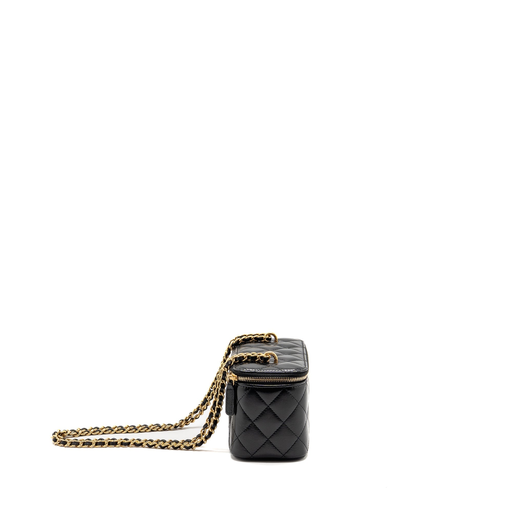 CHANEL LONG VANITY WITH CHAIN DETAIL CC LOGO LAMBSKIN BLACK GHW(MICROCHIP)