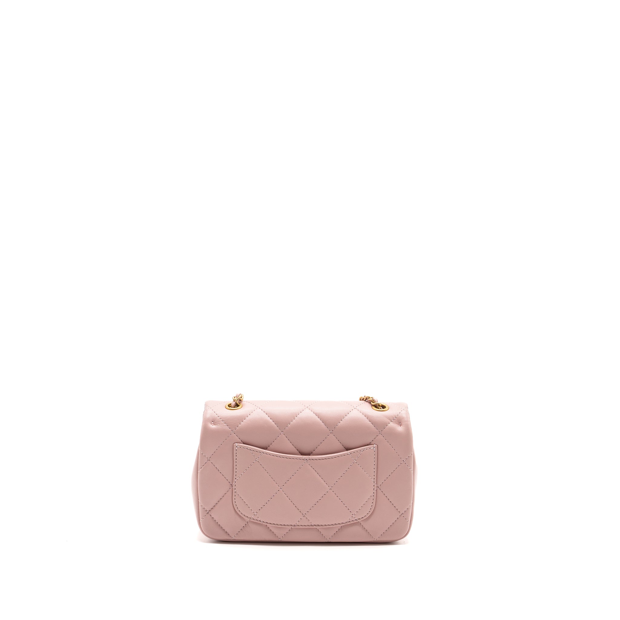 CHANEL QUILTED FLAP BAG WITH HEART CHARM ON CHAIN LAMBSKIN LIGHT PINK GHW (MICROCHIP)
