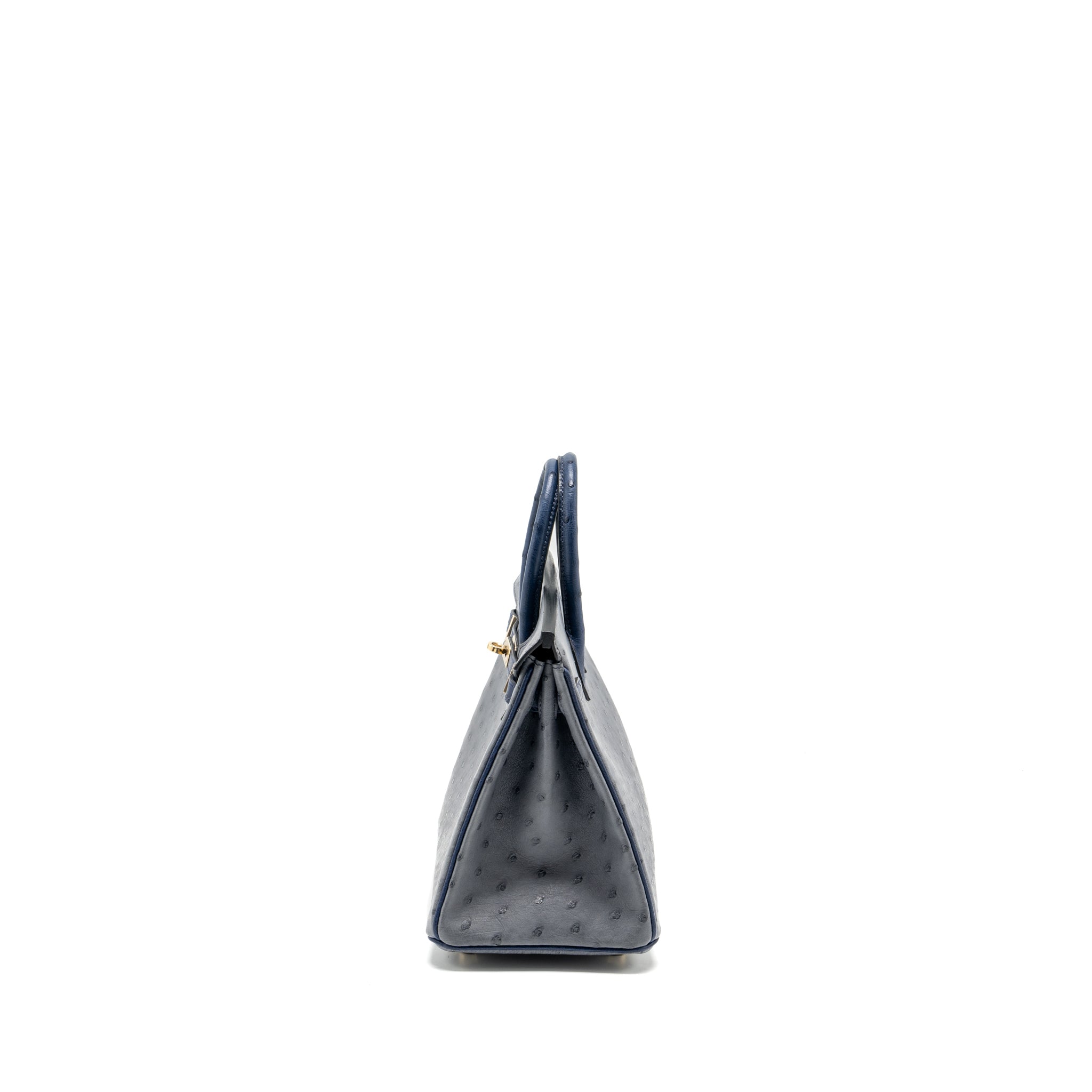 HERMES BIRKIN 25 SPECIAL ORDER OSTRICH GRIS AGATE/BLUE IRIS LGHW
