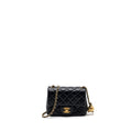 CHANEL PEARL CRUSH MINI SQUARE FLAP BAG LAMBSKIN BLACK GHW(MICROCHIP)