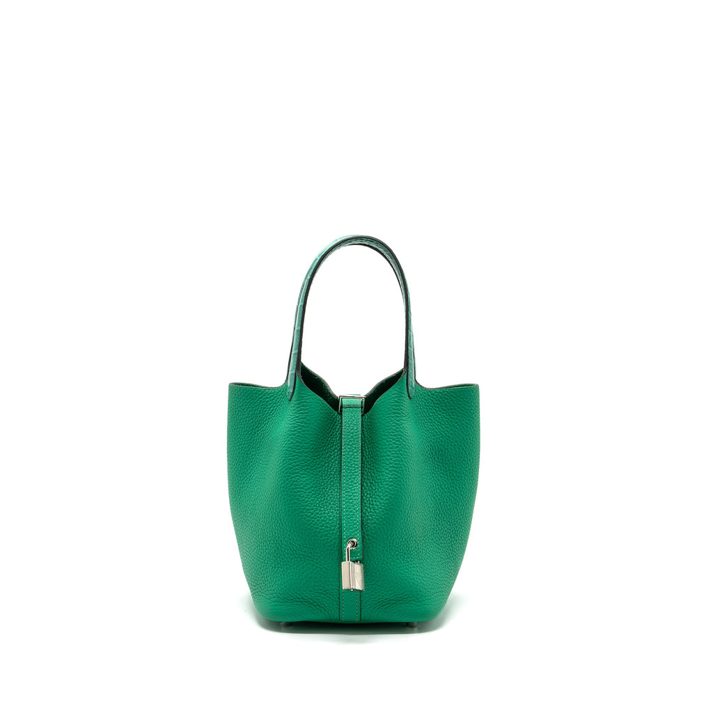 HERMES PICOTIN 18 LOCK BAG CLEMENCE /ALLIGATOR TOUCH MENTHE/VERT JADE SHW