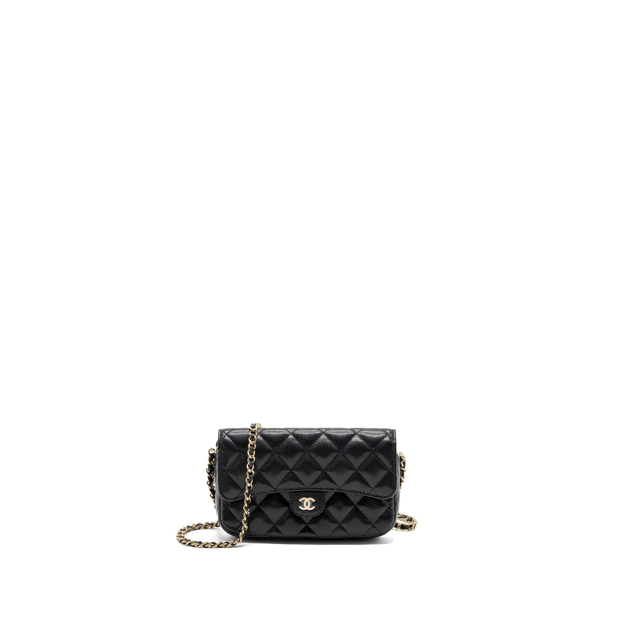 CHANEL DOUBLE POCKET WALLET ON CHAIN CAVIAR BLACK LGHW(MICROCHIP)