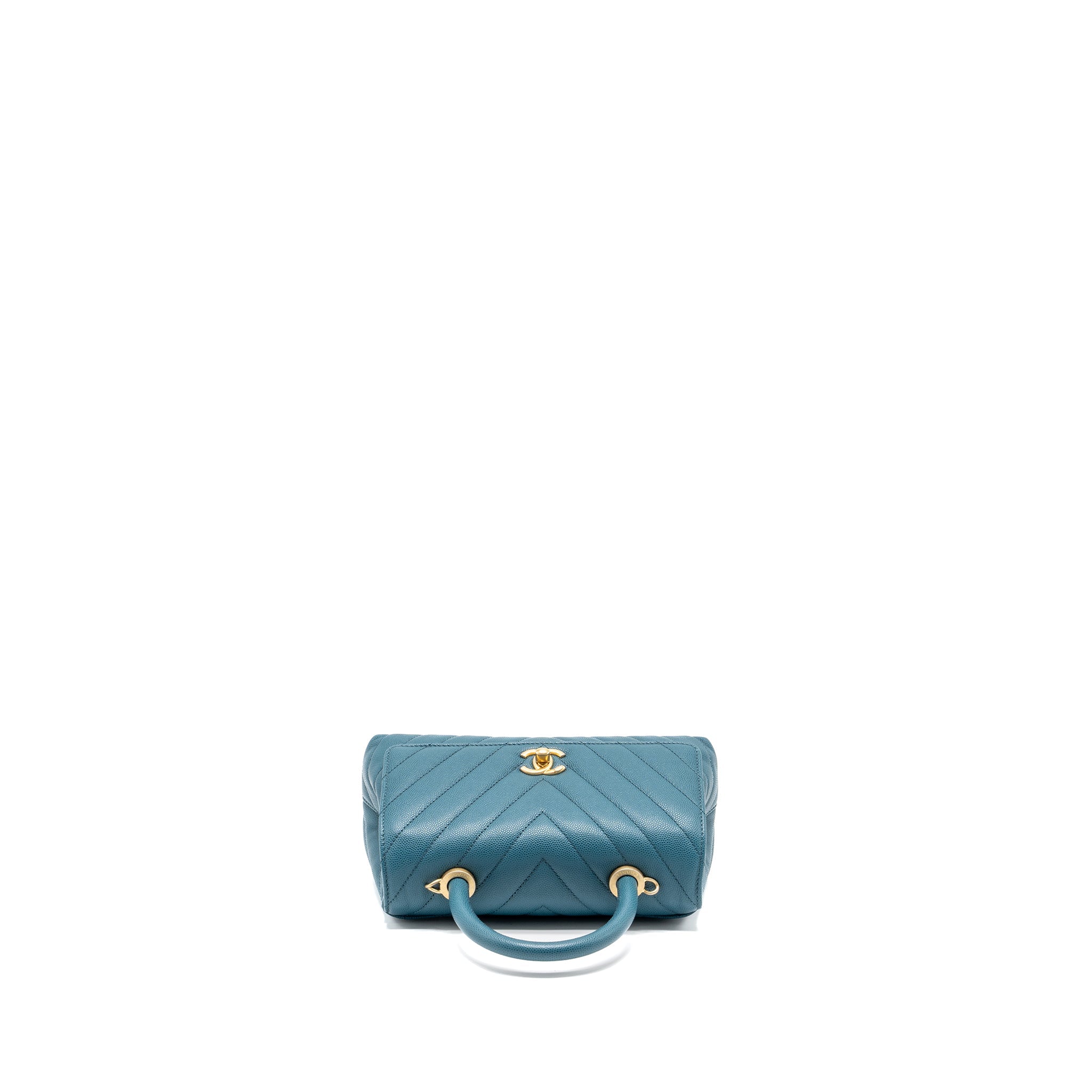 CHANEL SMALL COCO HANDLE CHEVRON CAVIAR GREEN BRUSHED GHW