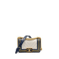 CHANEL SMALL CHEVRON BOY BAG CALFSKIN WHITE/NAVY GHW