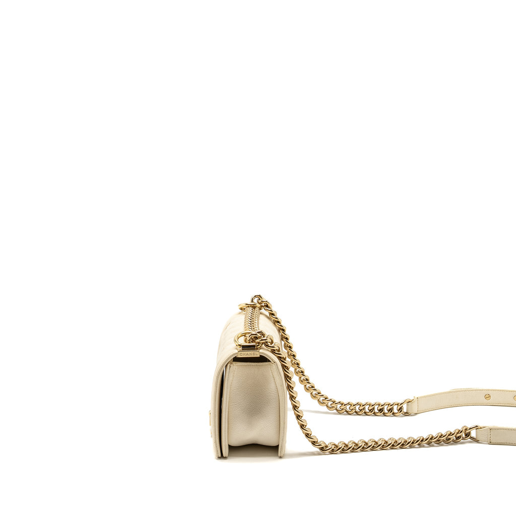CHANEL SMALL BOY BAG CAVIAR WHITE LGHW