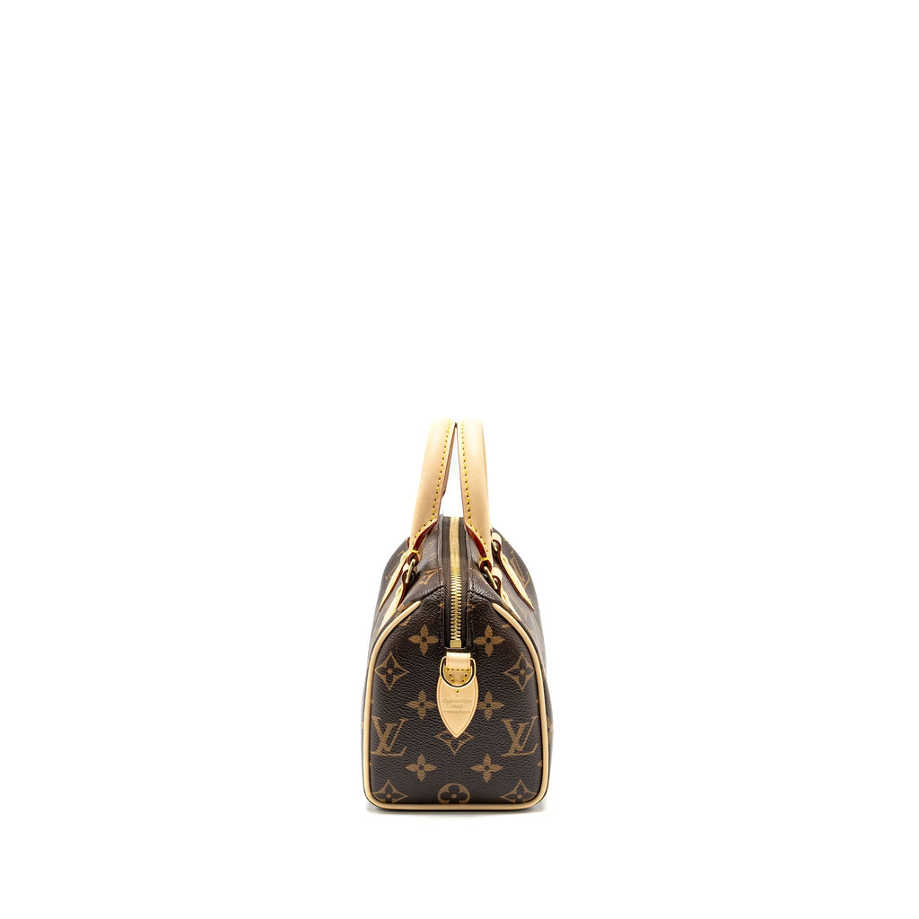 LOUIS VUITTON SPEEDY BANDOULIERE 20 MONOGRAM CANVAS BLACK STRAP GHW