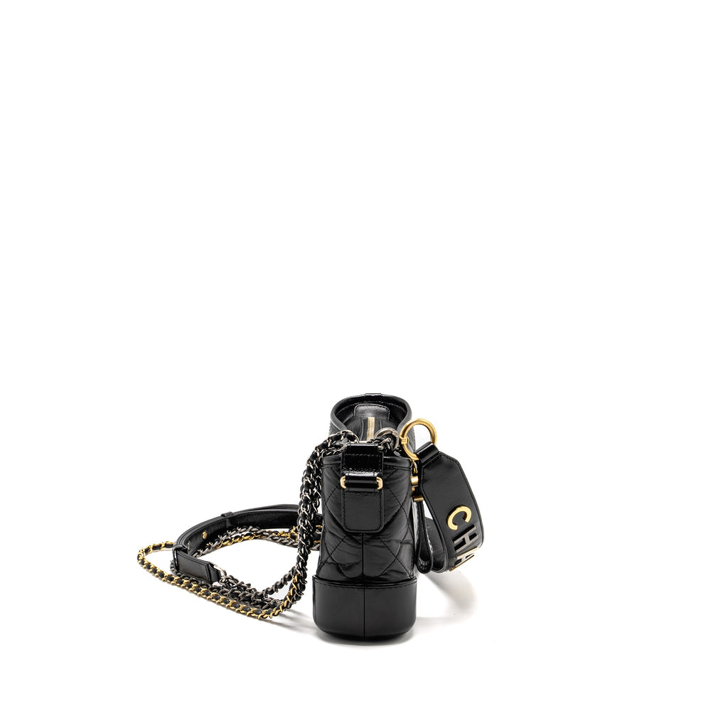 CHANEL SMALL GABRIELLE HOBO BAG WITH TOP HANDLE CALFSKIN BLACK MULTICOLOUR HARDWARE
