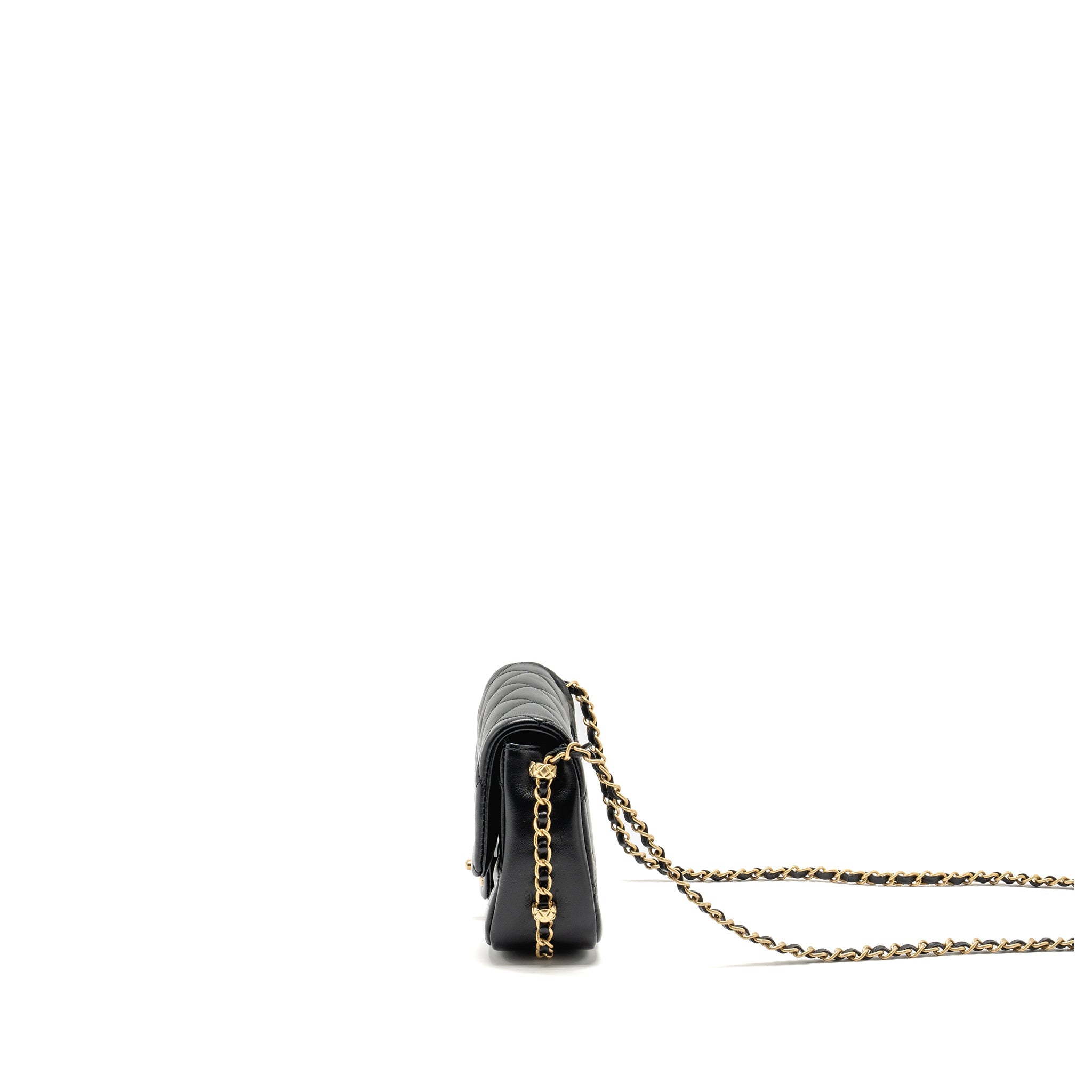 CHANEL 23B MINI FLAP BAG DETAIL CHAIN LAMBSKIN BLACK GHW(MICROCHIP)