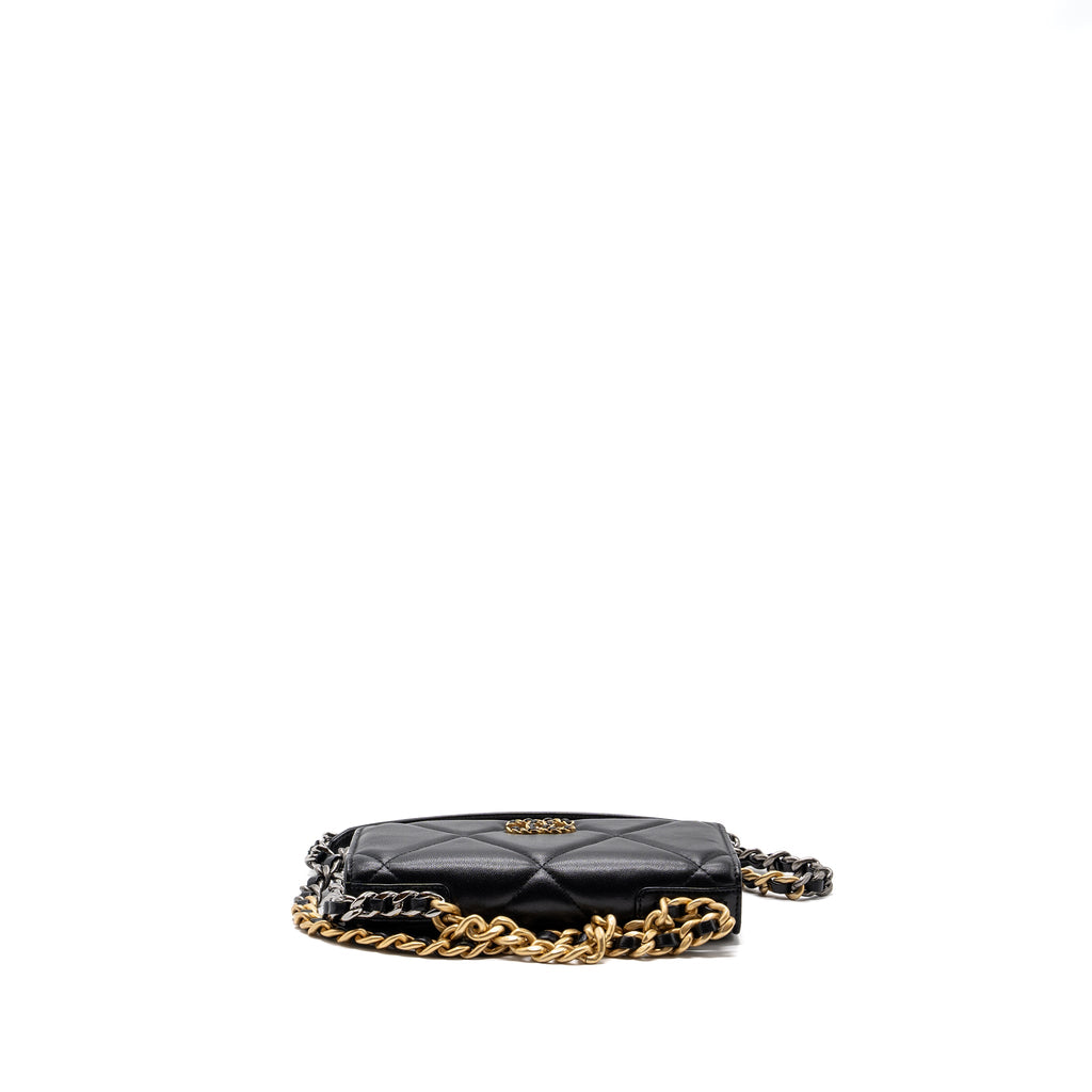 CHANEL 19 WALLET ON CHAIN LAMBSKIN BLACK MULTICOLOUR HARDWARE (MICROCHIP)