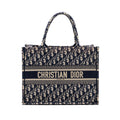DIOR MEDIUM BOOK TOTE BLUE DIOR OBLIQUE EMBROIDERY