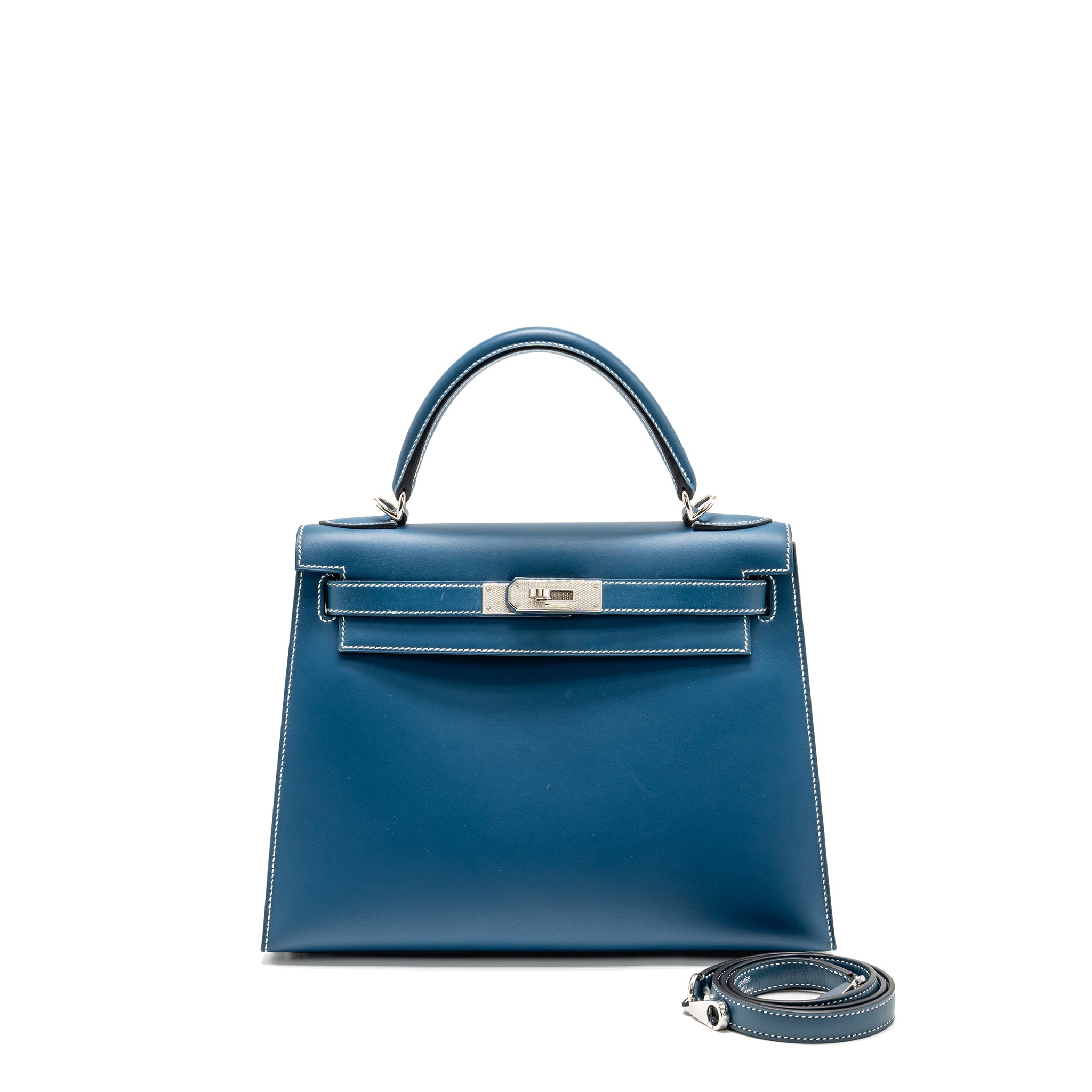 HERMES KELLY 28 CALFSKIN BLUE SHW SQUARE H