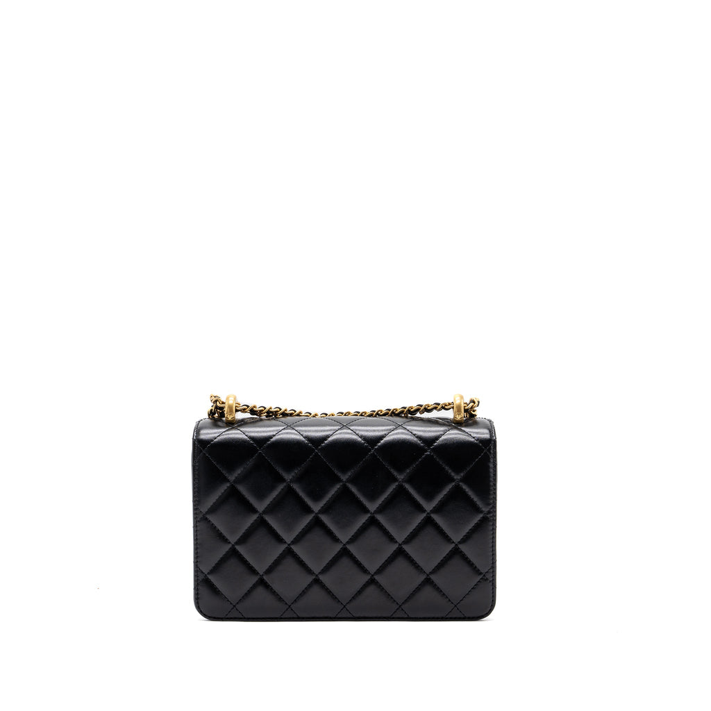 CHANEL 24C GOLD CRUSH FLAP BAG CALFSKIN BLACK GHW (MICROCHIP)