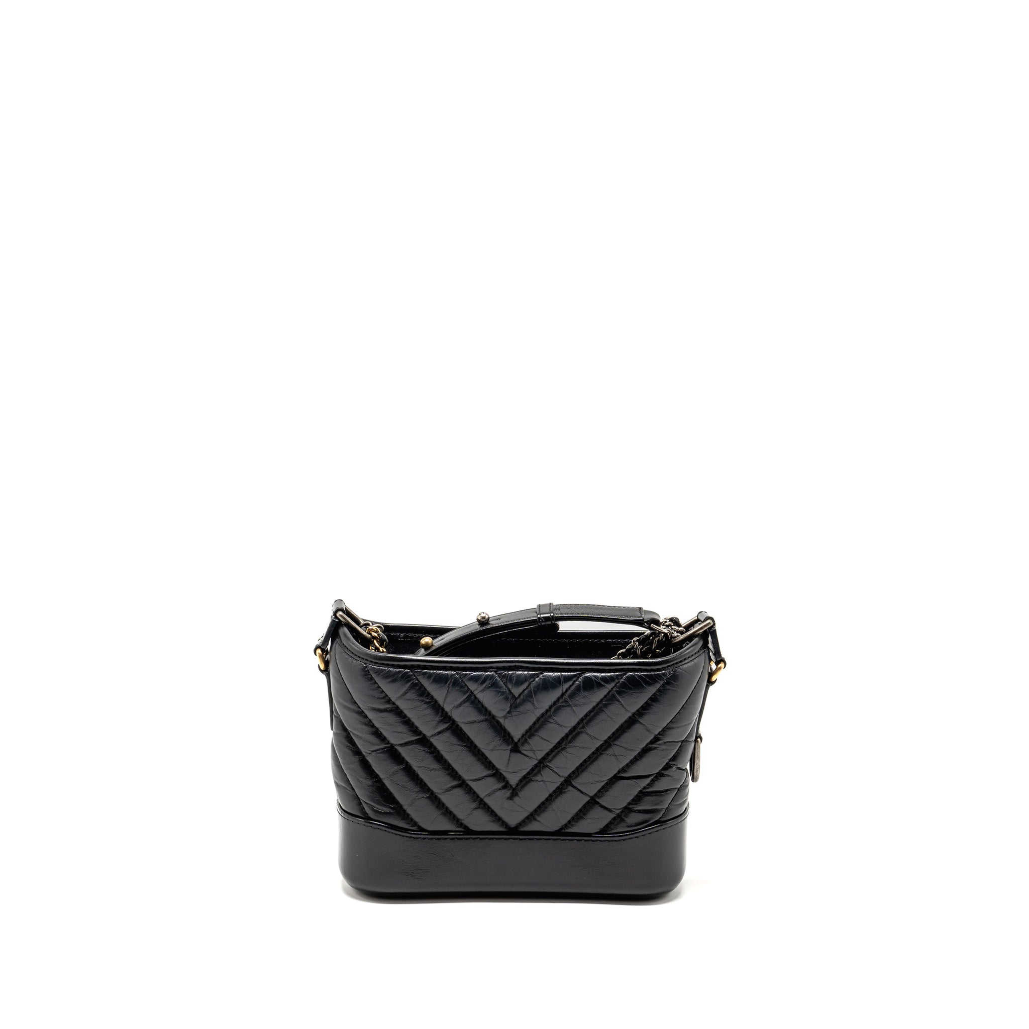 CHANEL SMALL GABRIELLE HOBO BAG CHEVRON CALFSKIN BLACK MULTICOLOUR HARDWARE