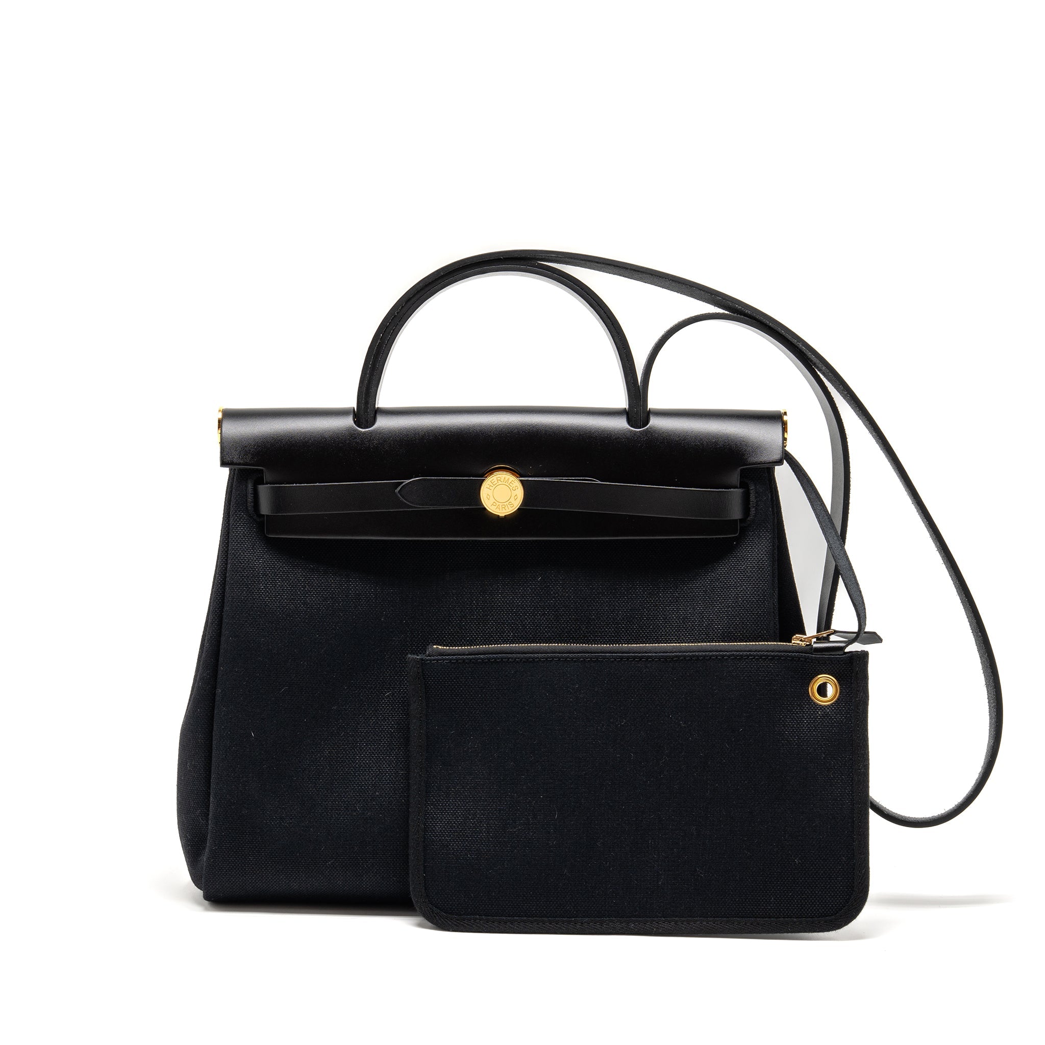 HERMES HERBAG 31 ZIP BAG CANVAS/ HUNTER LEATHER BLACK GHW