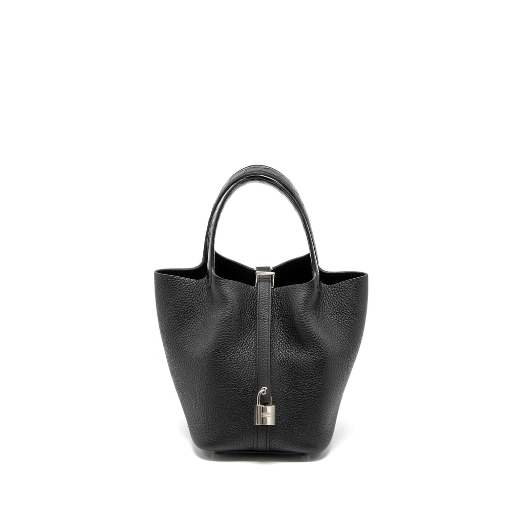 HERMES PICOTIN 18 TOUCH LOCK BAG CLEMENCE/ALLIGATOR MISSISSIPPIENSIS BLACK SHW
