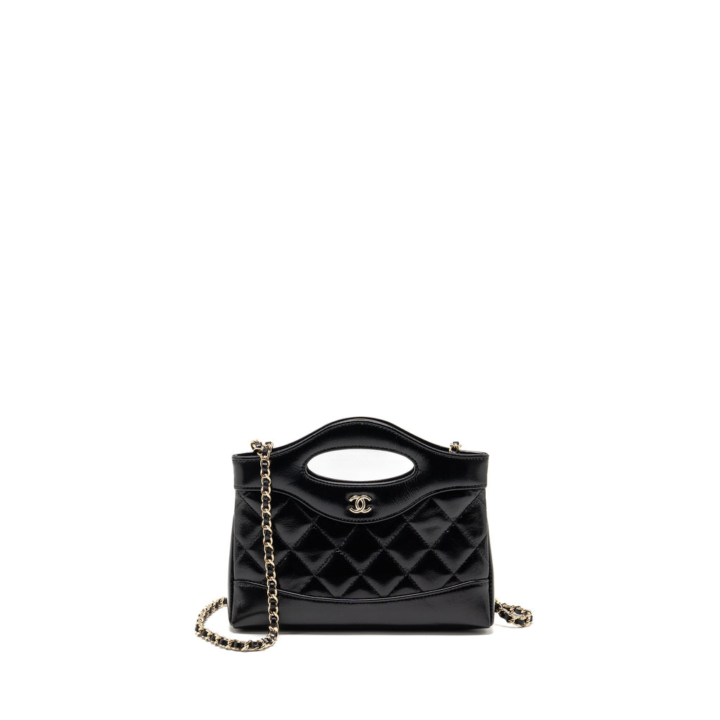 CHANEL MINI 31 CLUTCH WITH CHAIN SHINY LAMBSKIN BLACK LGHW (MICROCHIP)