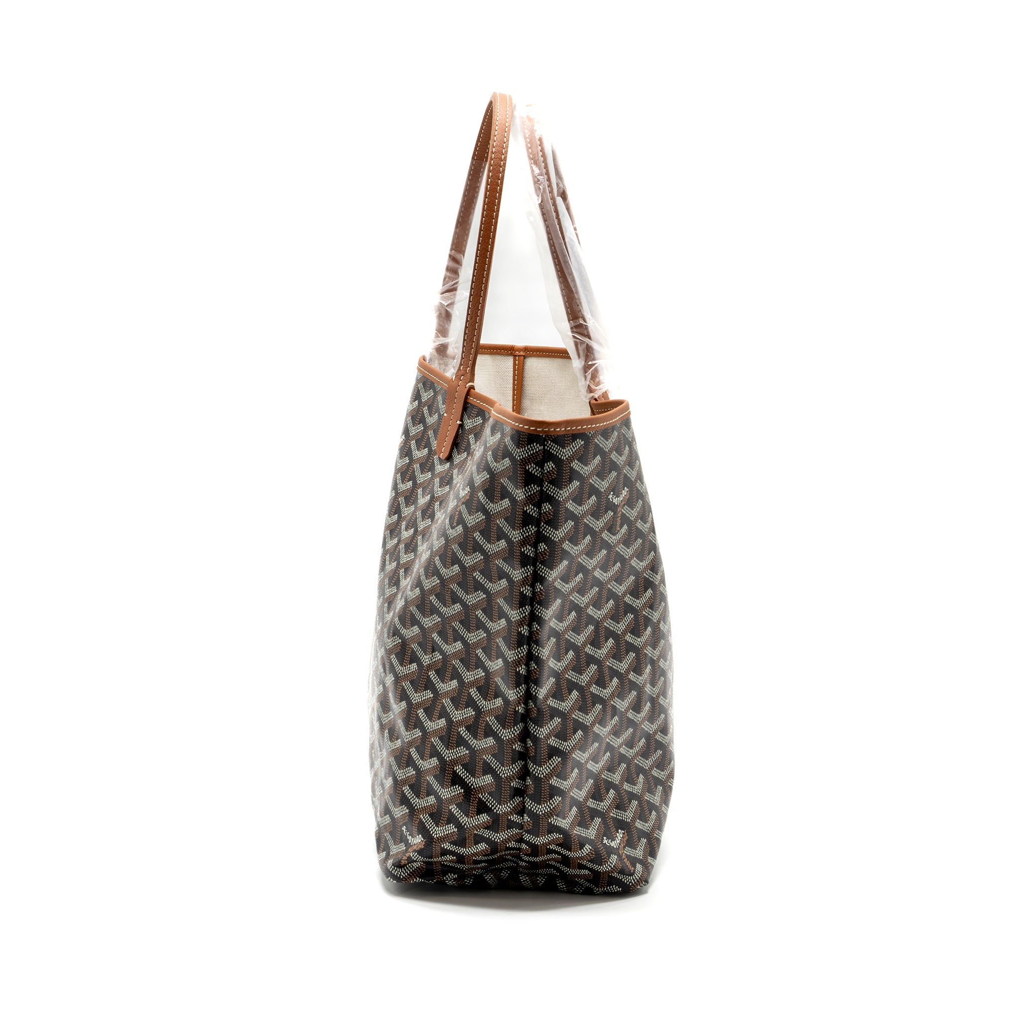 GOYARD SAINT LOUIS PM TOTE BAG GOYARDLINE CANVAS / CALFSKIN BROWN SHW