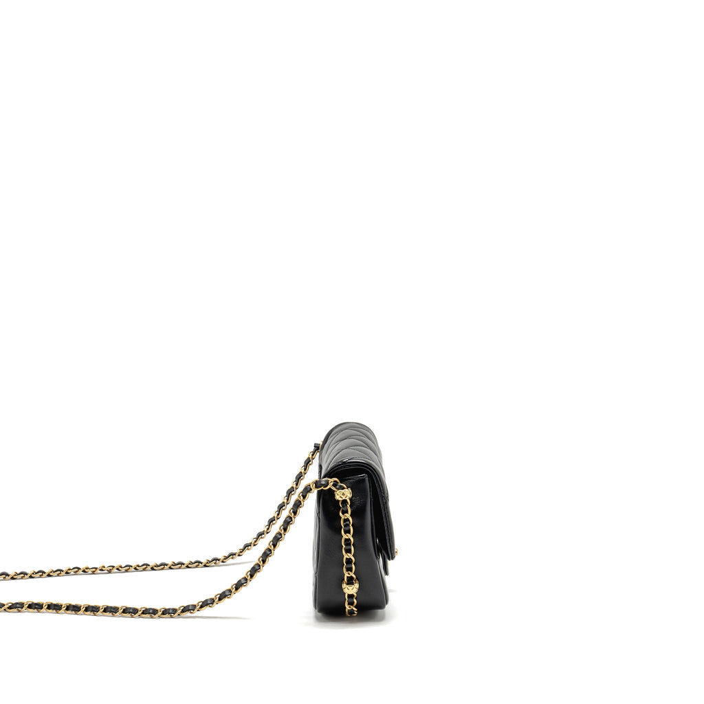 CHANEL 23B MINI FLAP BAG DETAIL CHAIN LAMBSKIN BLACK GHW(MICROCHIP)