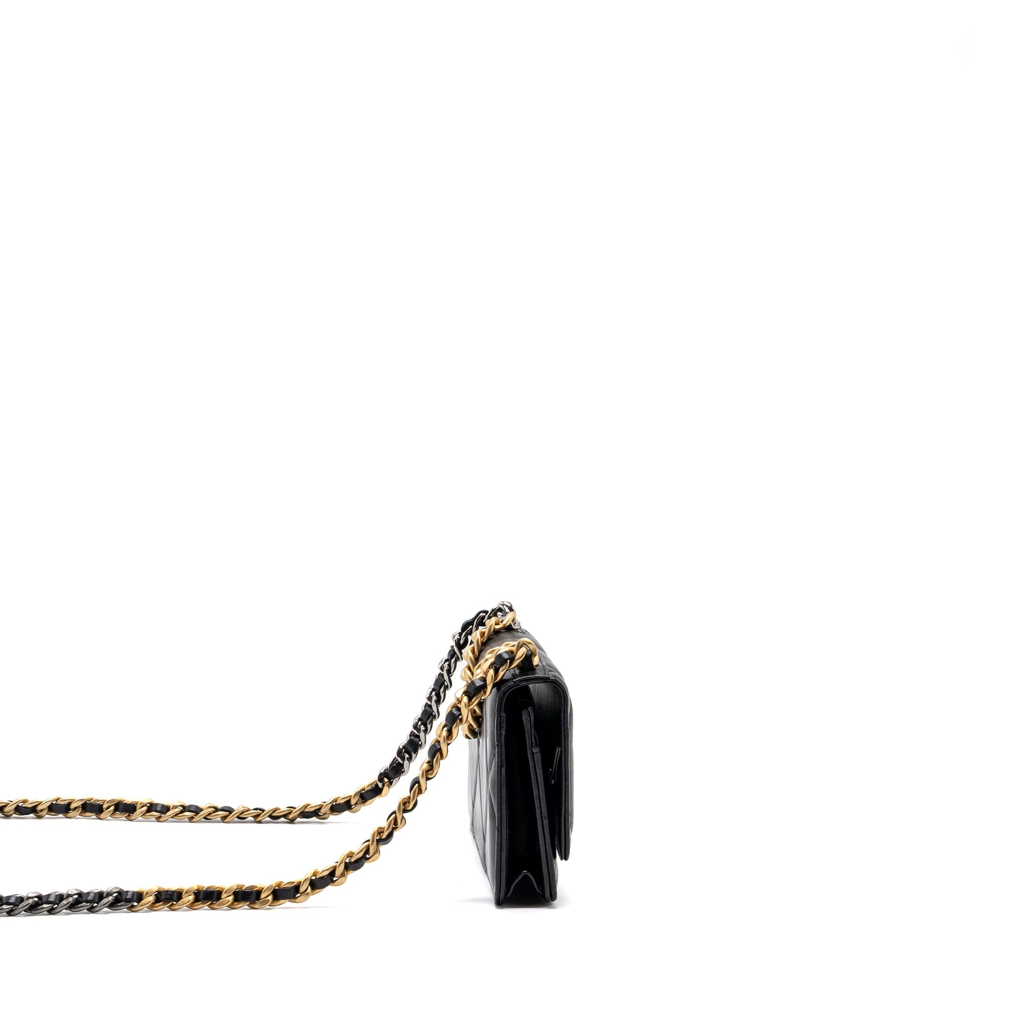 CHANEL 19 WALLET ON CHAIN LAMBSKIN BLACK MULTICOLOUR HARDWARE (MICROCHIP)